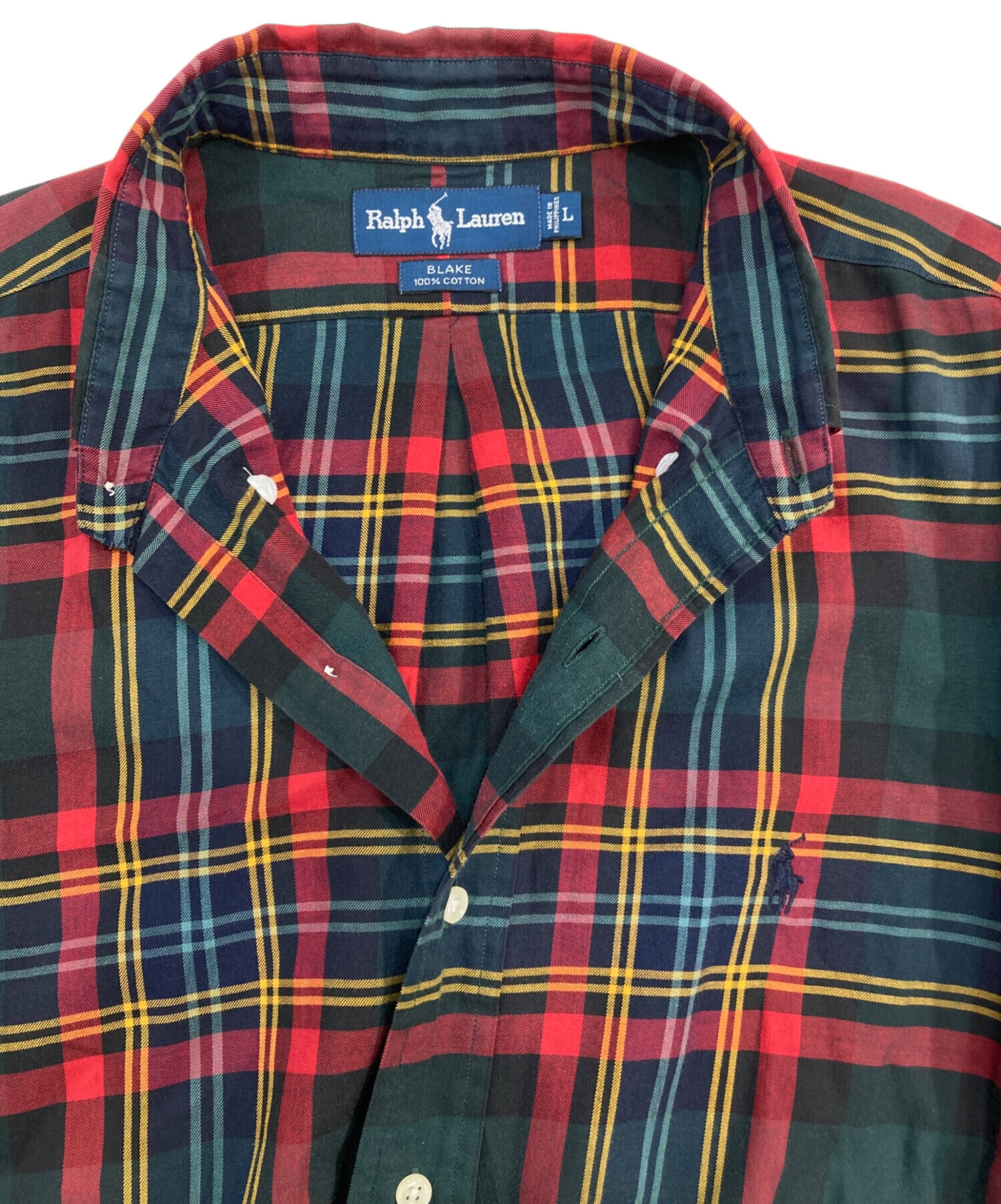 【最高カラー、BLAKE】ラルフローレン古着チェックシャツ刺繍ロゴプリネル赤L. 中古・古着通販】RALPH LAUREN (ラルフローレン) チェックシャツ