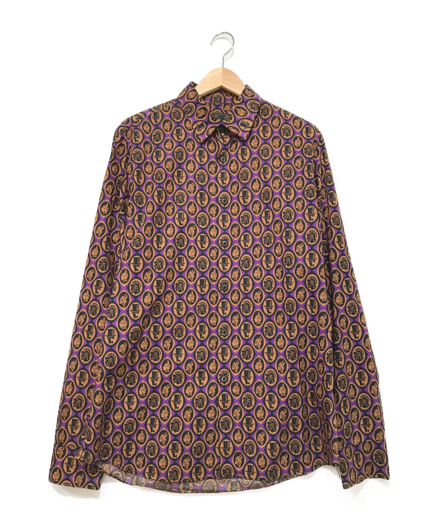 中古・古着通販】PRADA (プラダ) 総柄シャツ パープル×ブラウン サイズ