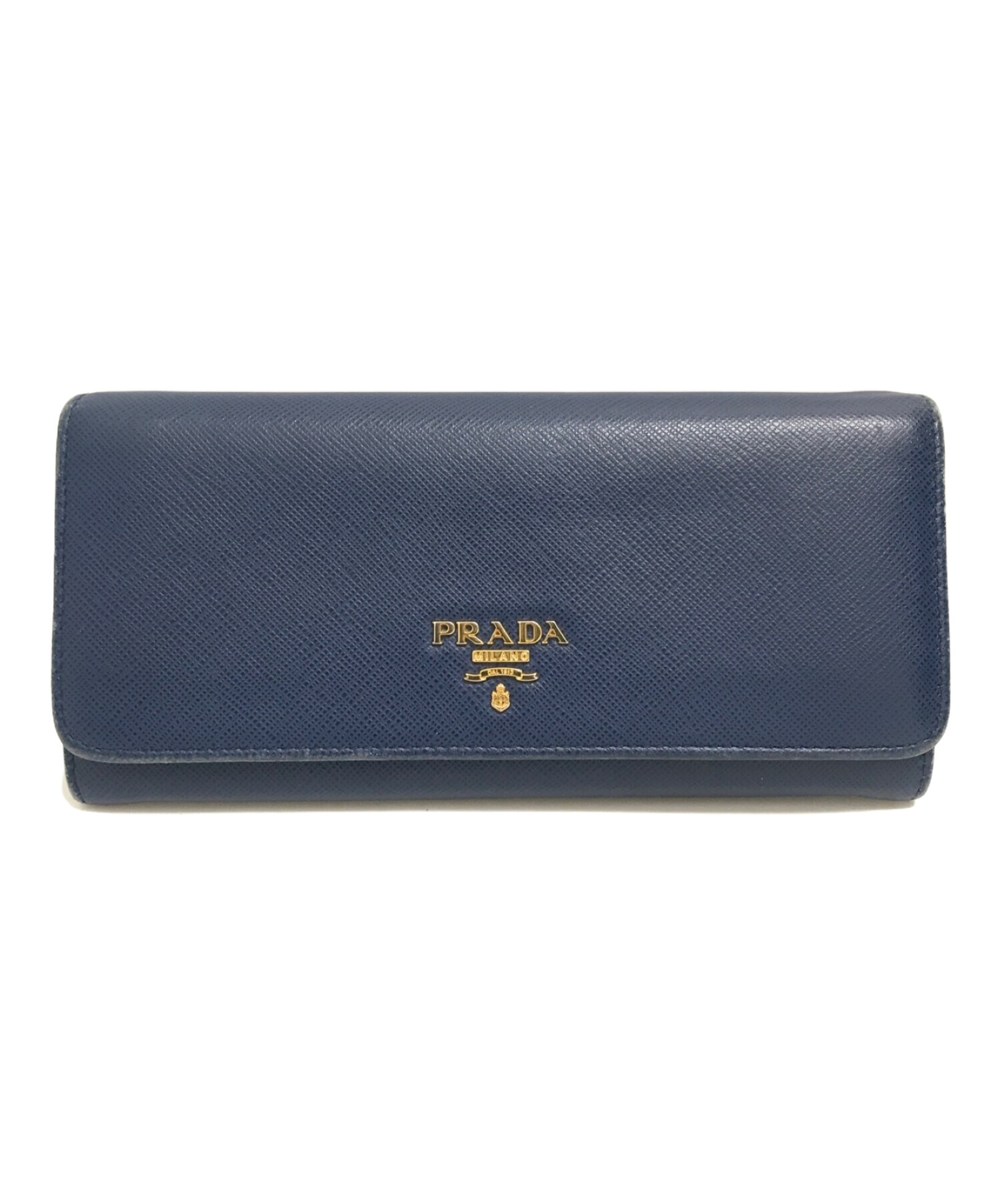 中古・古着通販】PRADA (プラダ) サフィアーノフラップ長財布 ネイビー  