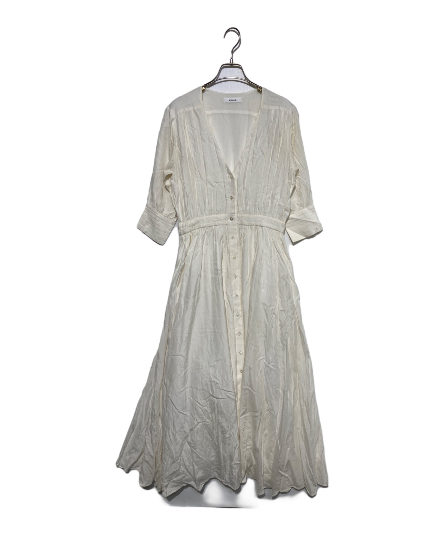中古・古着通販】ebure (エブール) Vネックロングワンピース ホワイト 