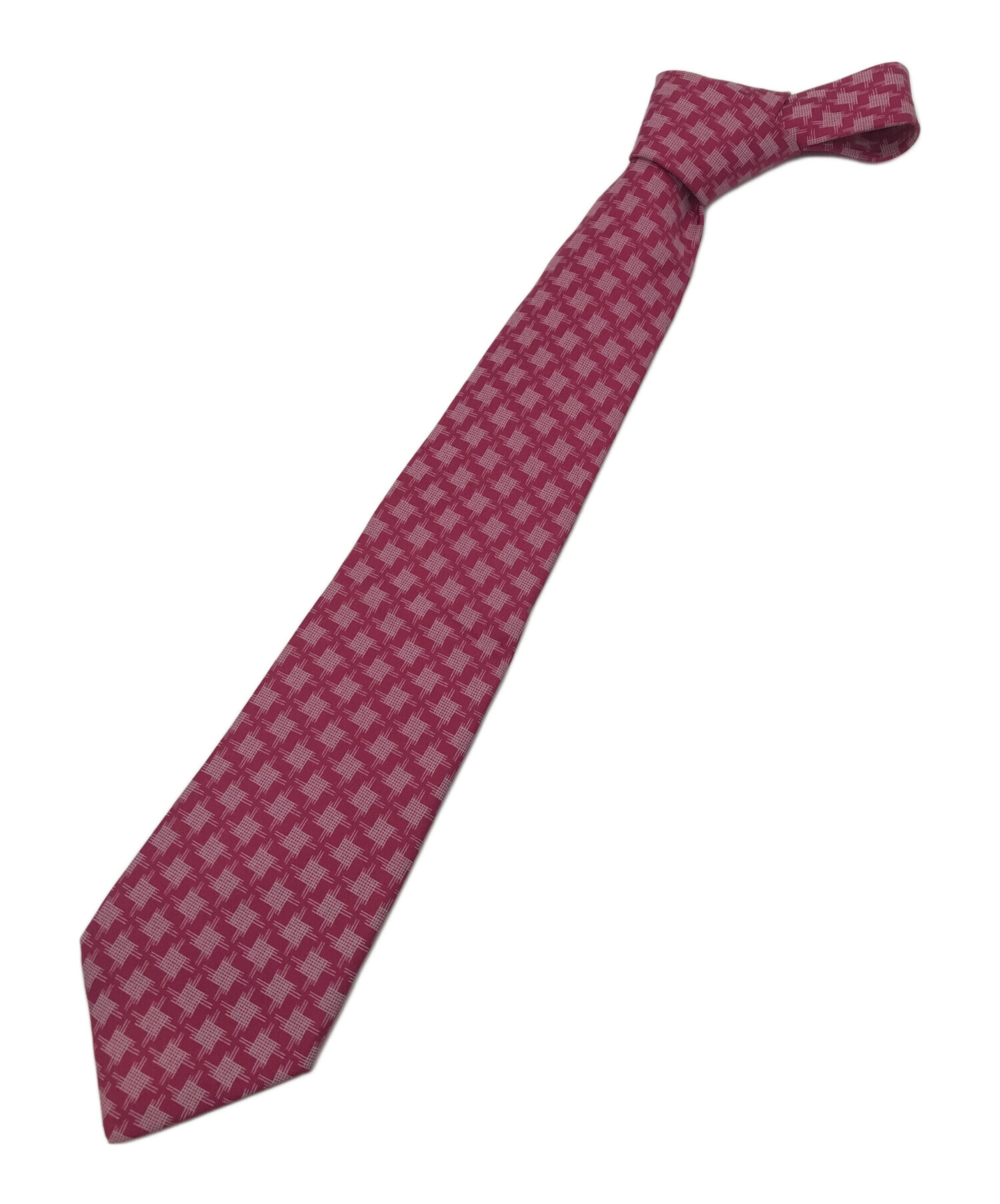 新品未使用タグあり　HERMES ネクタイ 339302T シルク 中古・古着通販】HERMES (エルメス) 千鳥格子柄シルクネクタイ レッド