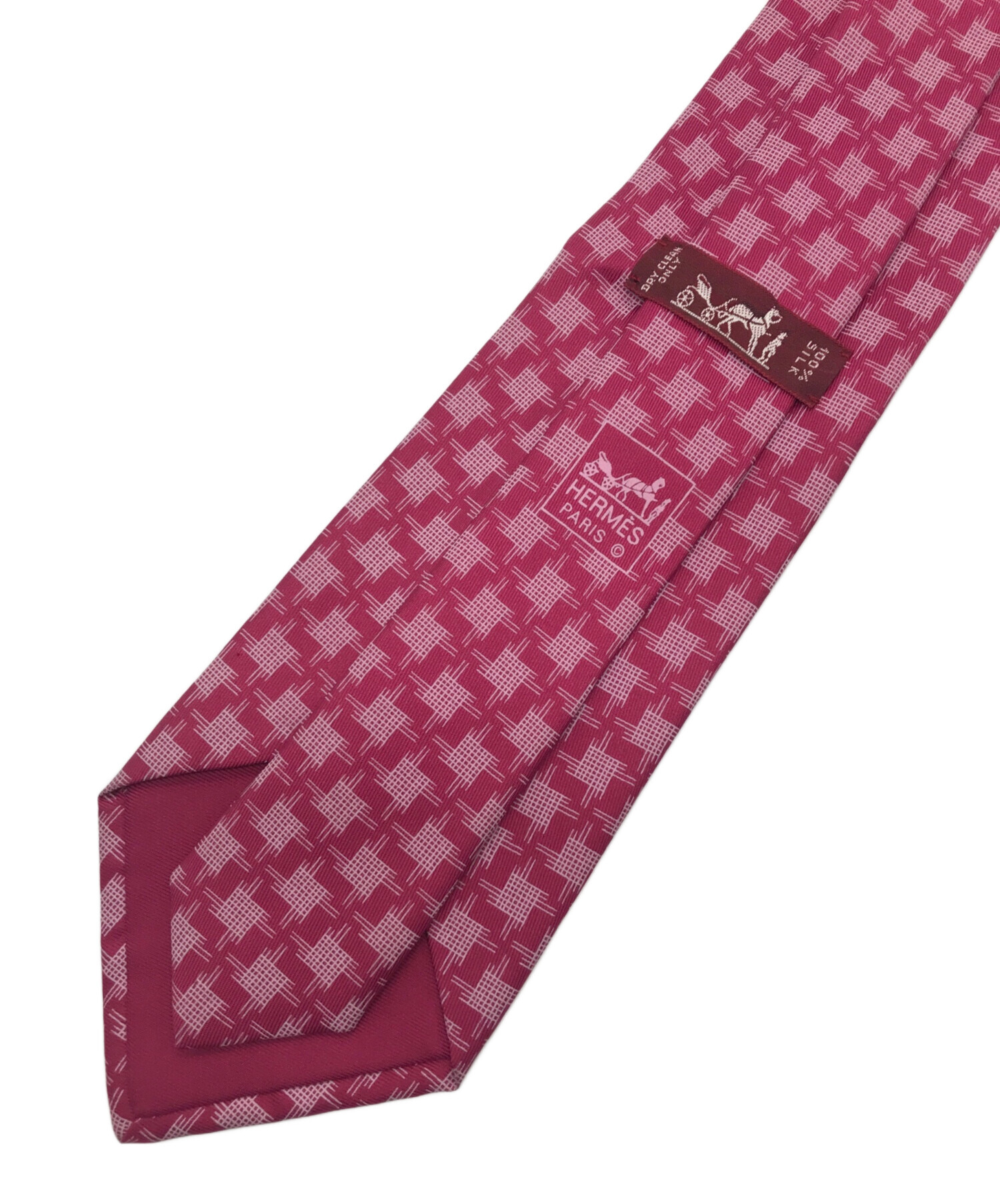 中古・古着通販】HERMES (エルメス) 千鳥格子柄シルクネクタイ レッド