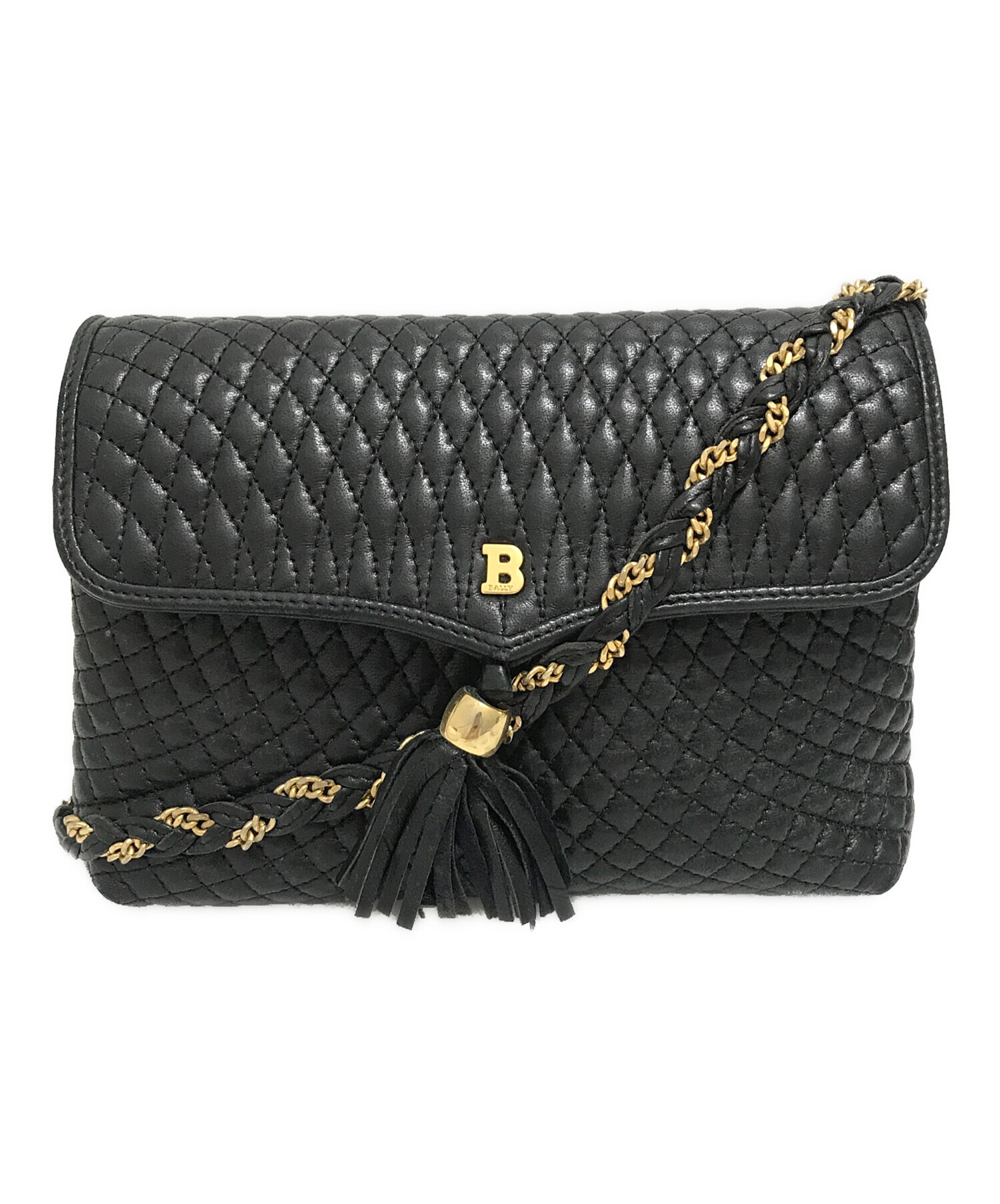 BALLY バリー チェーンショルダー キルティング 黒 レザー 金具 文字 