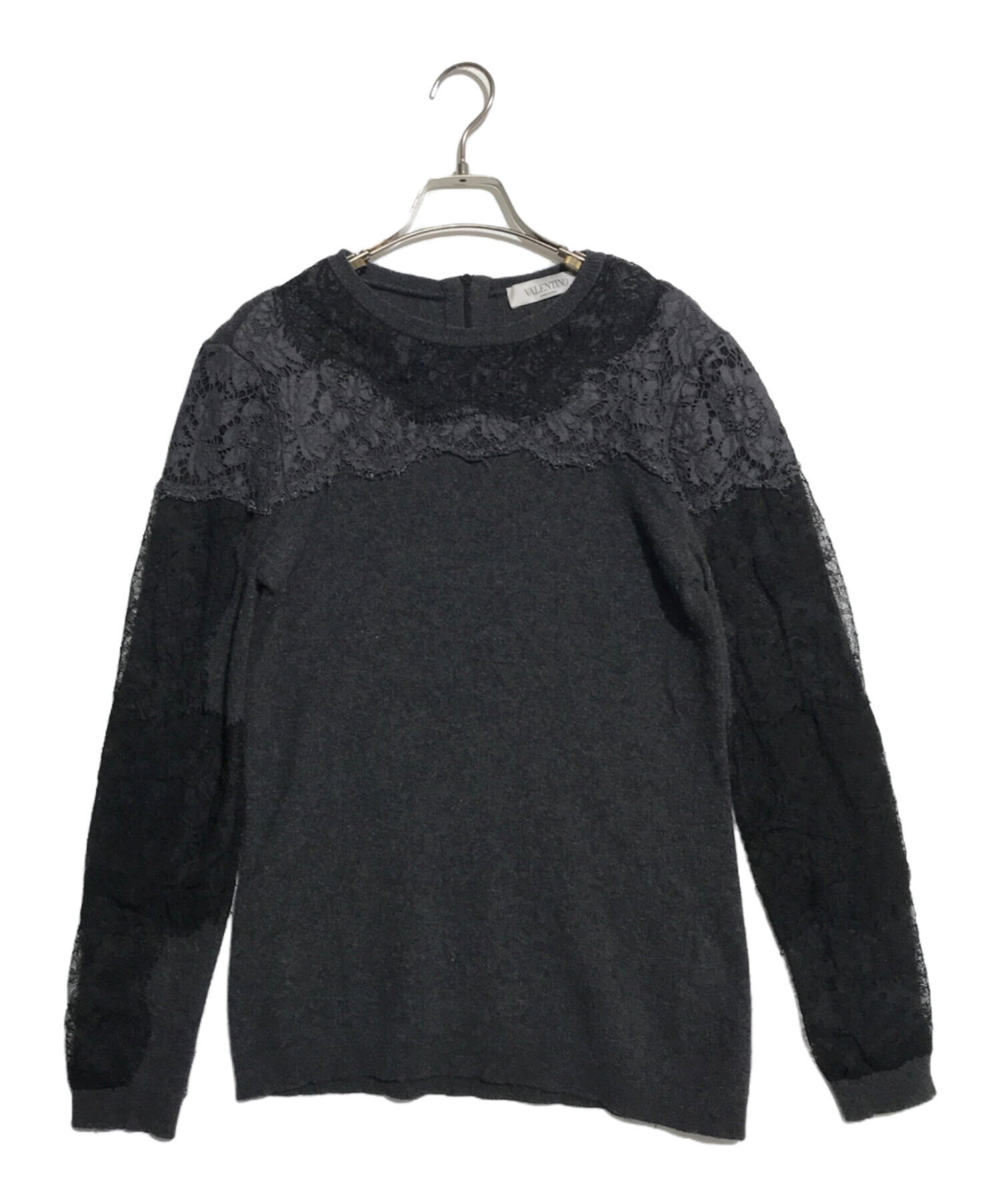 中古・古着通販】VALENTINO (ヴァレンティノ) 異素材切替ニット グレー 