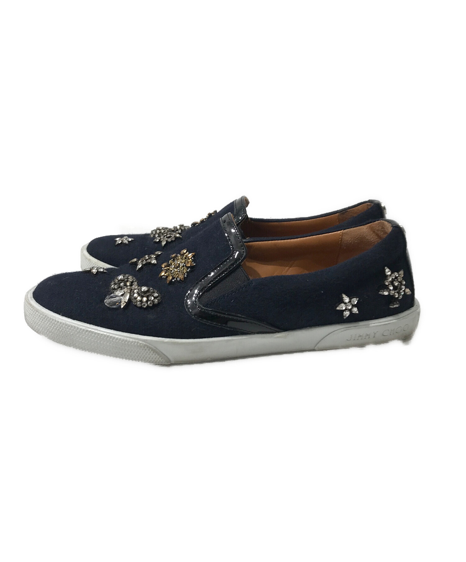 美品！JIMMY CHOO スエード 37.5 中古・古着通販】JIMMY CHOO (ジミーチュウ) ビジュー付きスリッポン