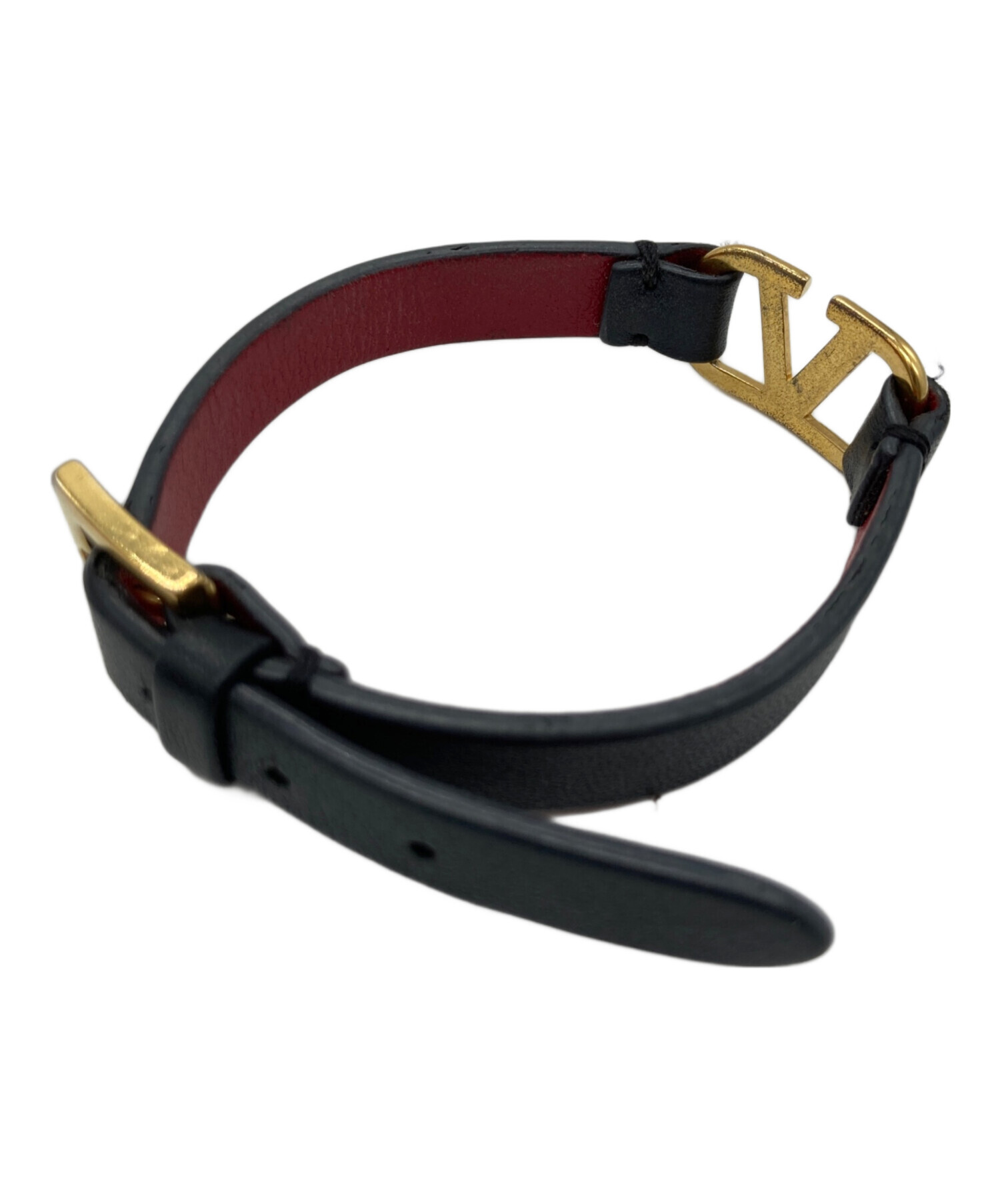 未使用級✨ヴァレンティノ　Vロゴ レザーバングル　ブレスレット レッド 中古・古着通販】VALENTINO (ヴァレンティノ) レザーブレスレット
