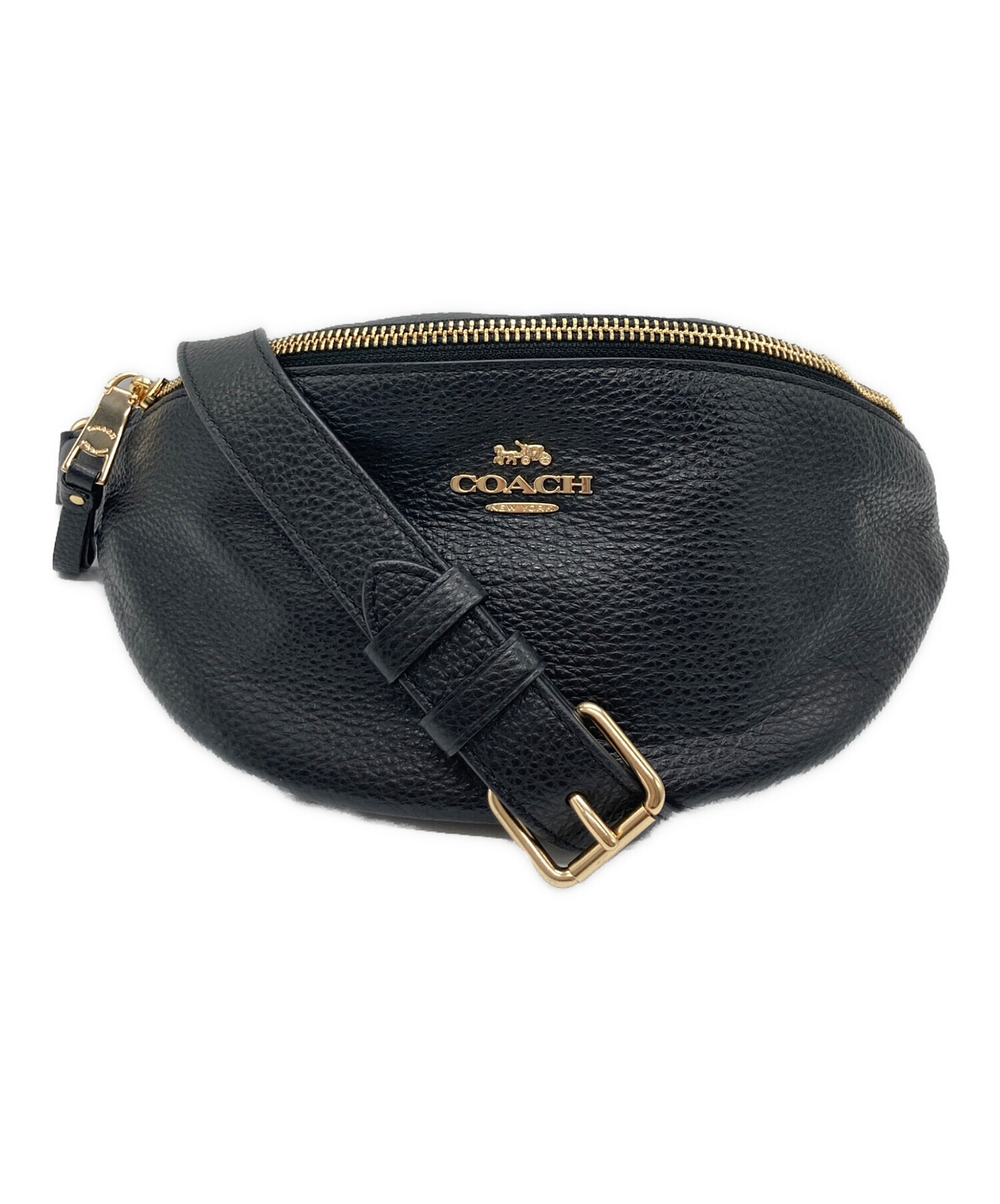 中古・古着通販】COACH (コーチ) レザーウエストバッグ ブラック 