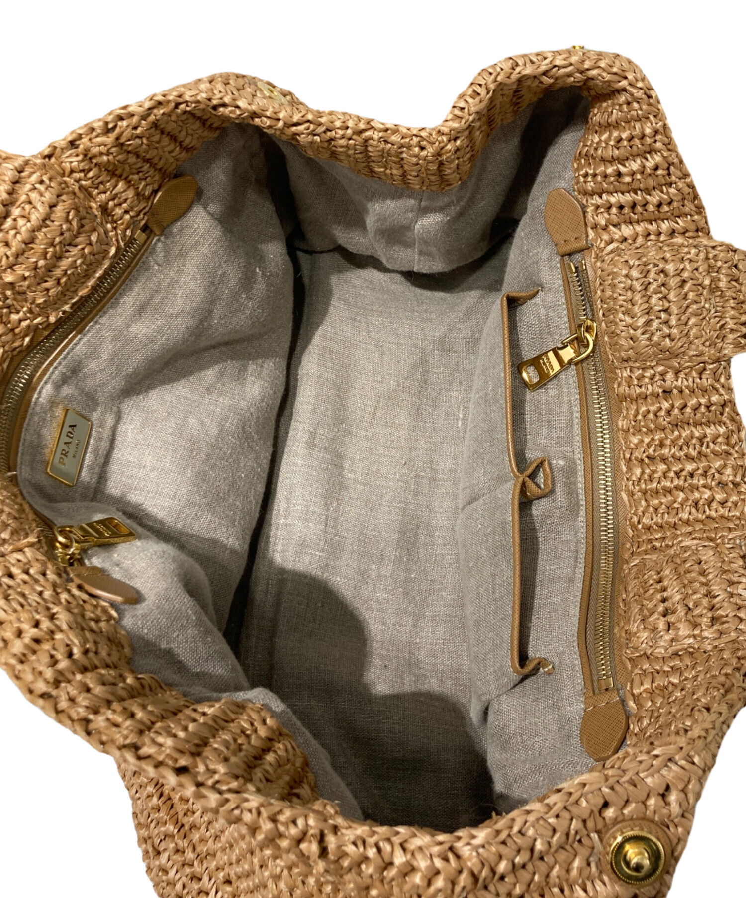 中古・古着通販】PRADA (プラダ) RAFIA TRICOT トートバッグ ベージュ