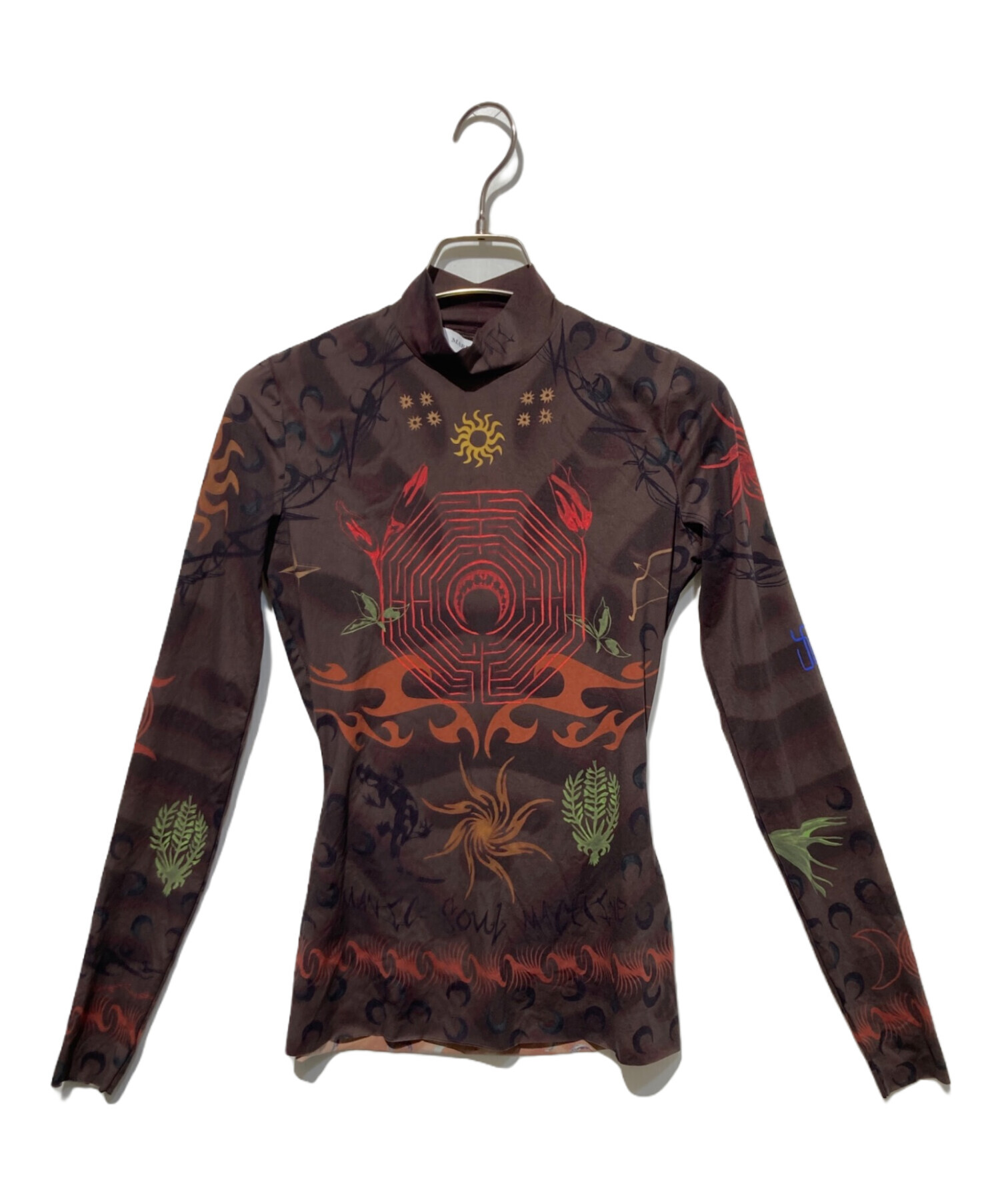 MARINE SERRE マリーンセル secondskin 長袖 ブラウン 中古・古着通販】MARINE SERRE (マリーンセル) Second skin tattoo top