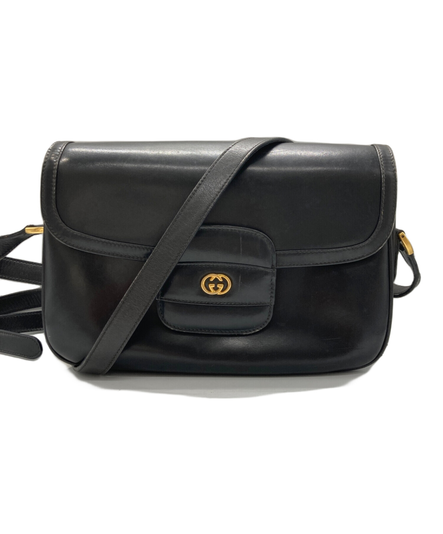美品 OLD GUCCI レザー ショルダーバッグ 黒 GG フラップ 中古・古着通販】GUCCI (グッチ) オールドGGフラップショルダーバッグ