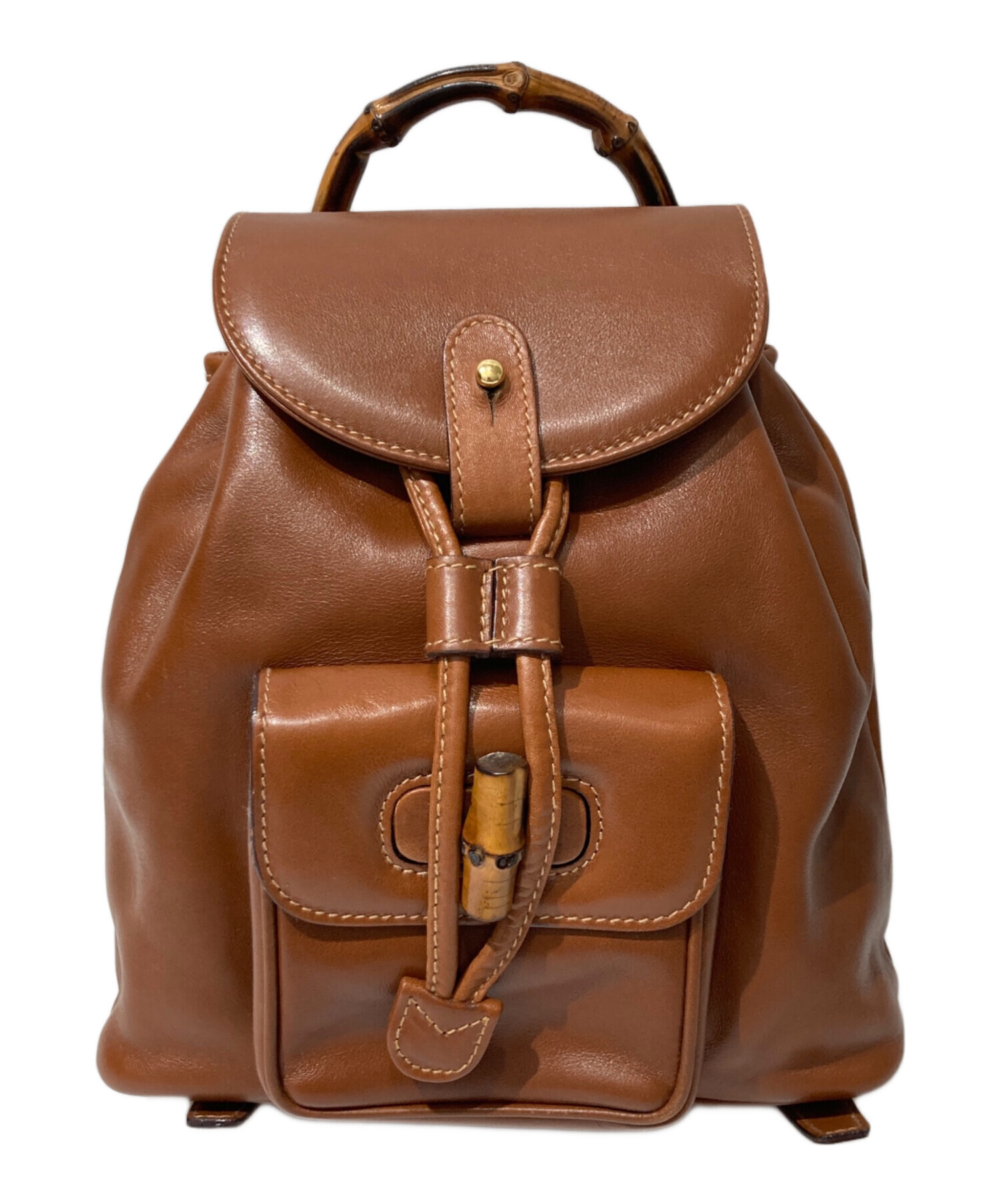 中古・古着通販】GUCCI (グッチ) バンブーレザーバックパック ブラウン 