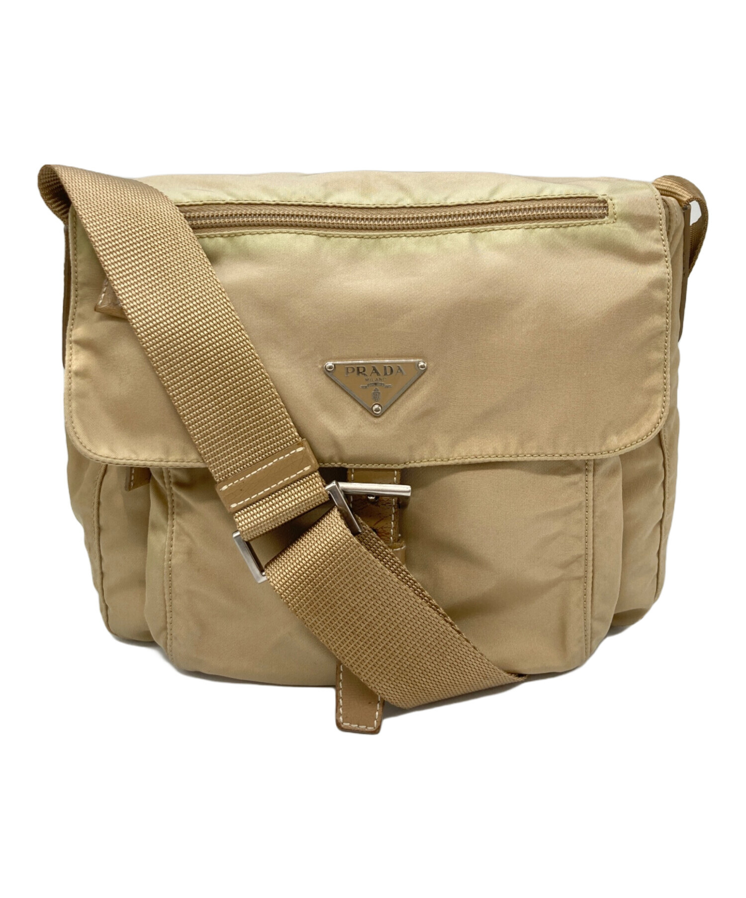 中古・古着通販】PRADA (プラダ) ナイロンショルダーバッグ ベージュ 