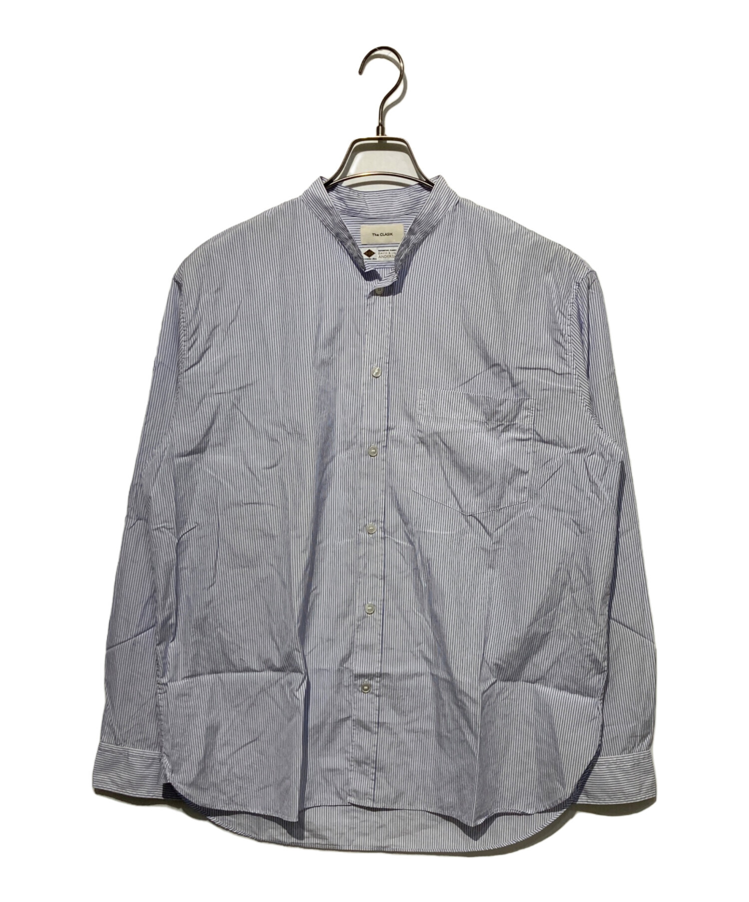 The CLASIK COLLARLESS SHIRT ストライプ 46 シャツ 中古・古着通販】The CLASIK (ザ クラシック) COLLARLESS SHIRT ブルー