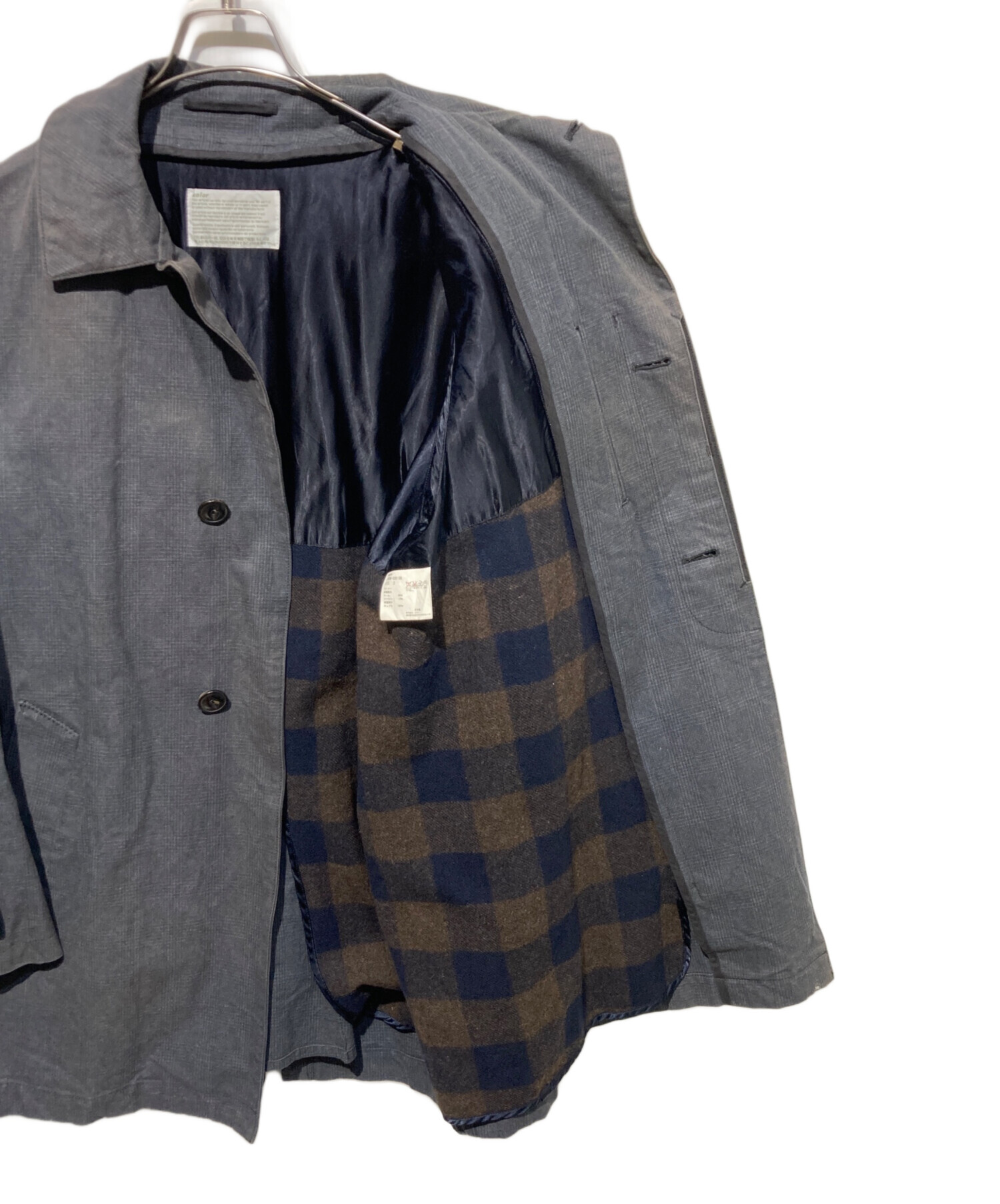 中古・古着通販】KOLOR (カラー) チェックステンカラーコート グレー