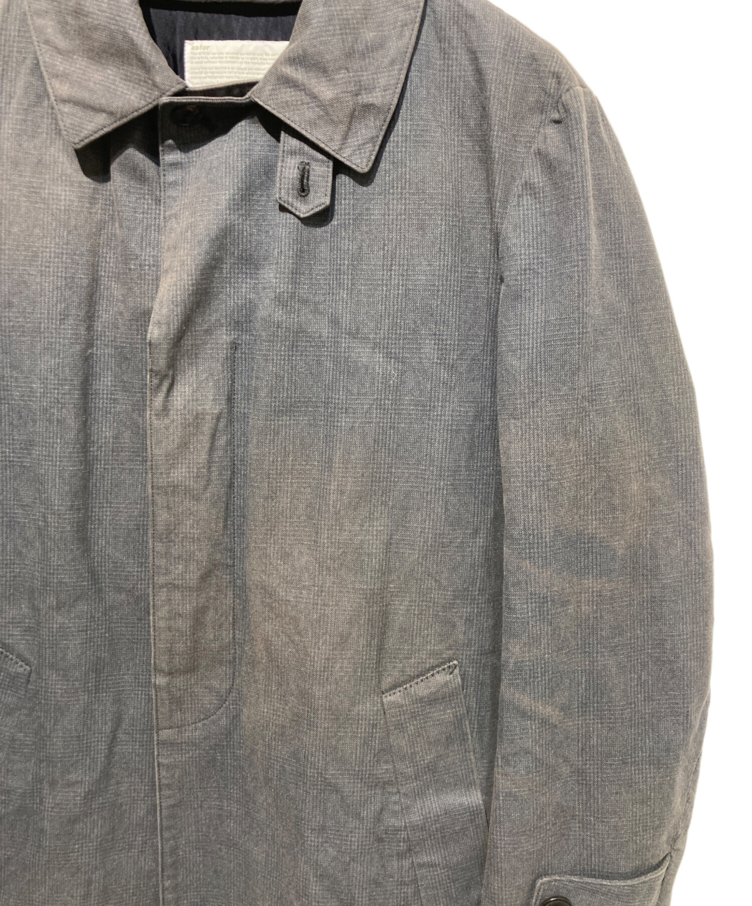 中古・古着通販】KOLOR (カラー) チェックステンカラーコート グレー