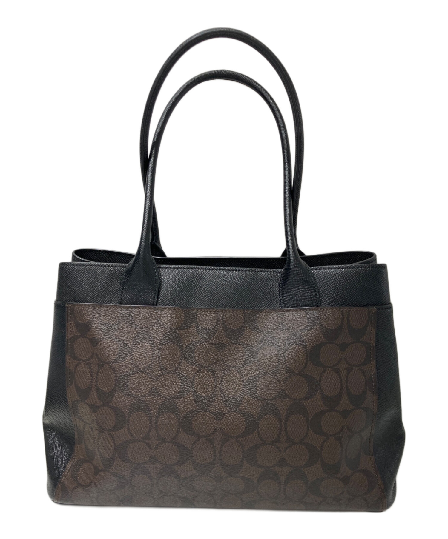 【美品】COACH コーチ シグネチャー ハンドバッグ ブラウン　PVCレザー 中古・古着通販】COACH (コーチ) PVCレザー シグネチャーロゴ
