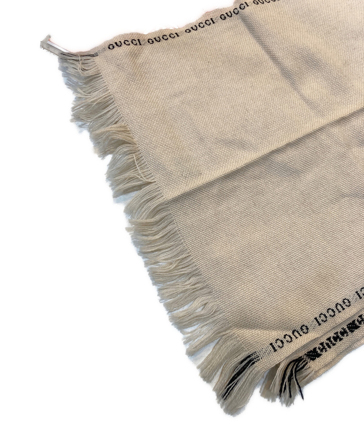 GUCCI アイボリー シルク マフラー GUCCI グッチ ストール マフラー GG柄 シルク混 フリンジ