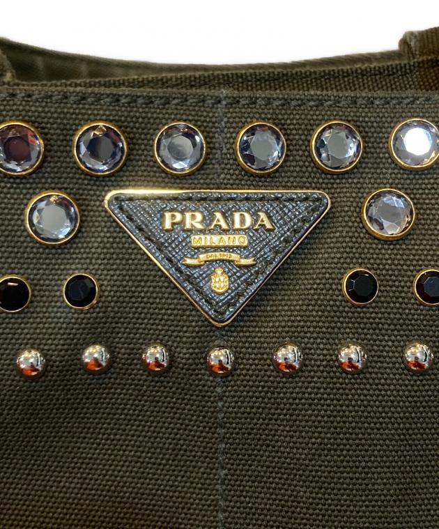 中古・古着通販】PRADA (プラダ) カナパ スタッズトートバッグ カーキ