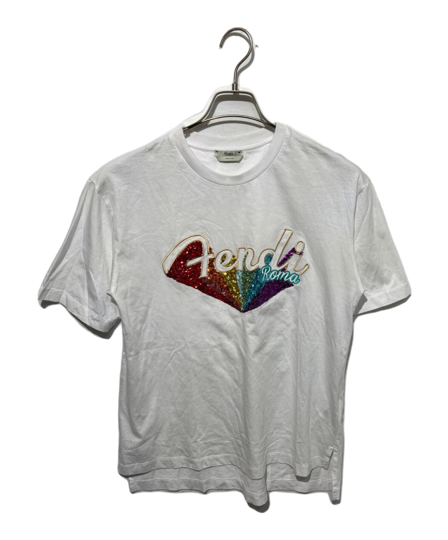 FENDI フェンディ スパンコール ロゴ Tシャツ ブラック XS イタリア製 中古・古着通販】FENDI (フェンディ) スパンコールロゴTシャツ
