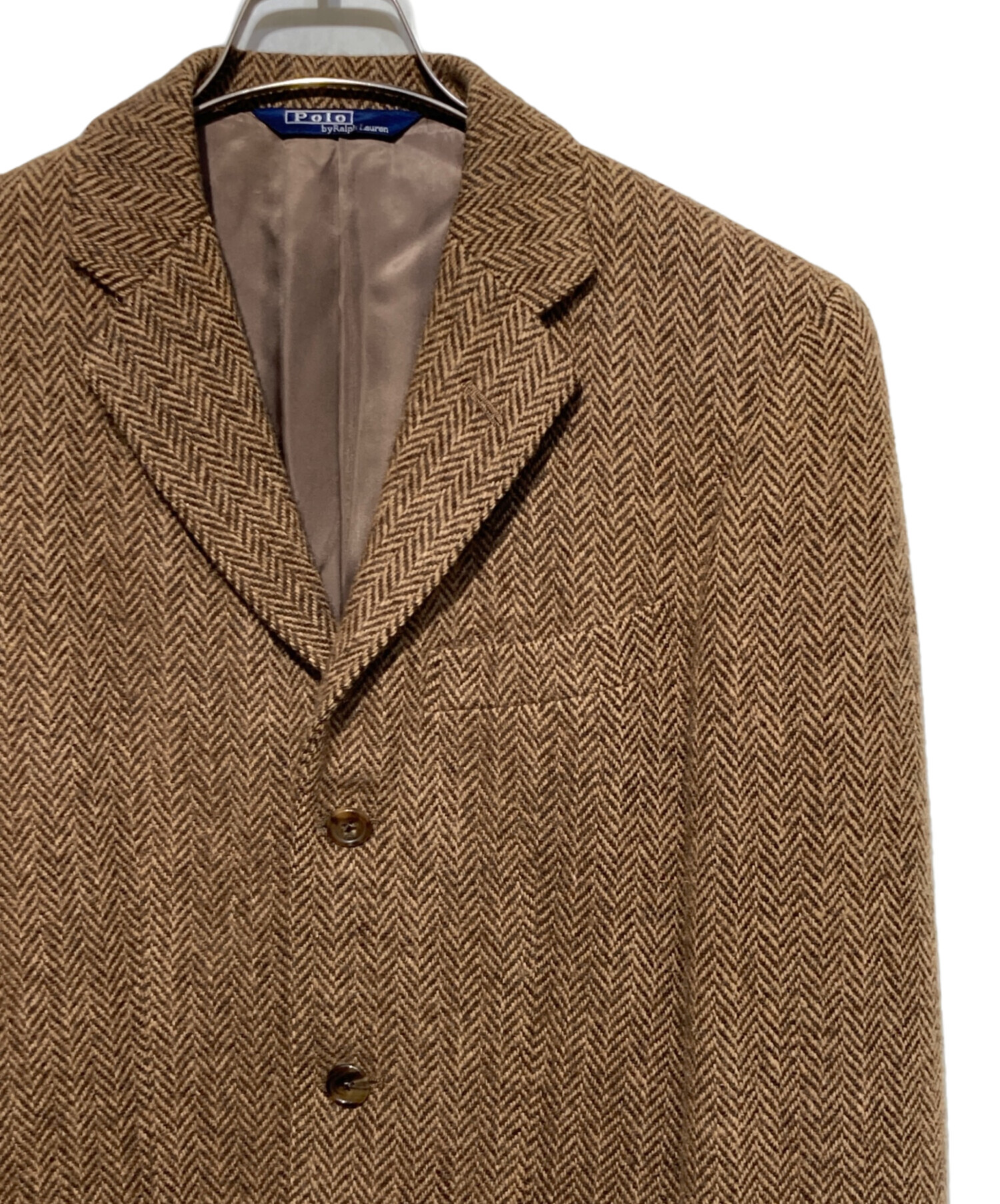 Ralph Lauren ベージュ ヘリンボーン テーラードジャケット ラルフローレン ヘリンボーン テーラードジャケット 羊革エルボー