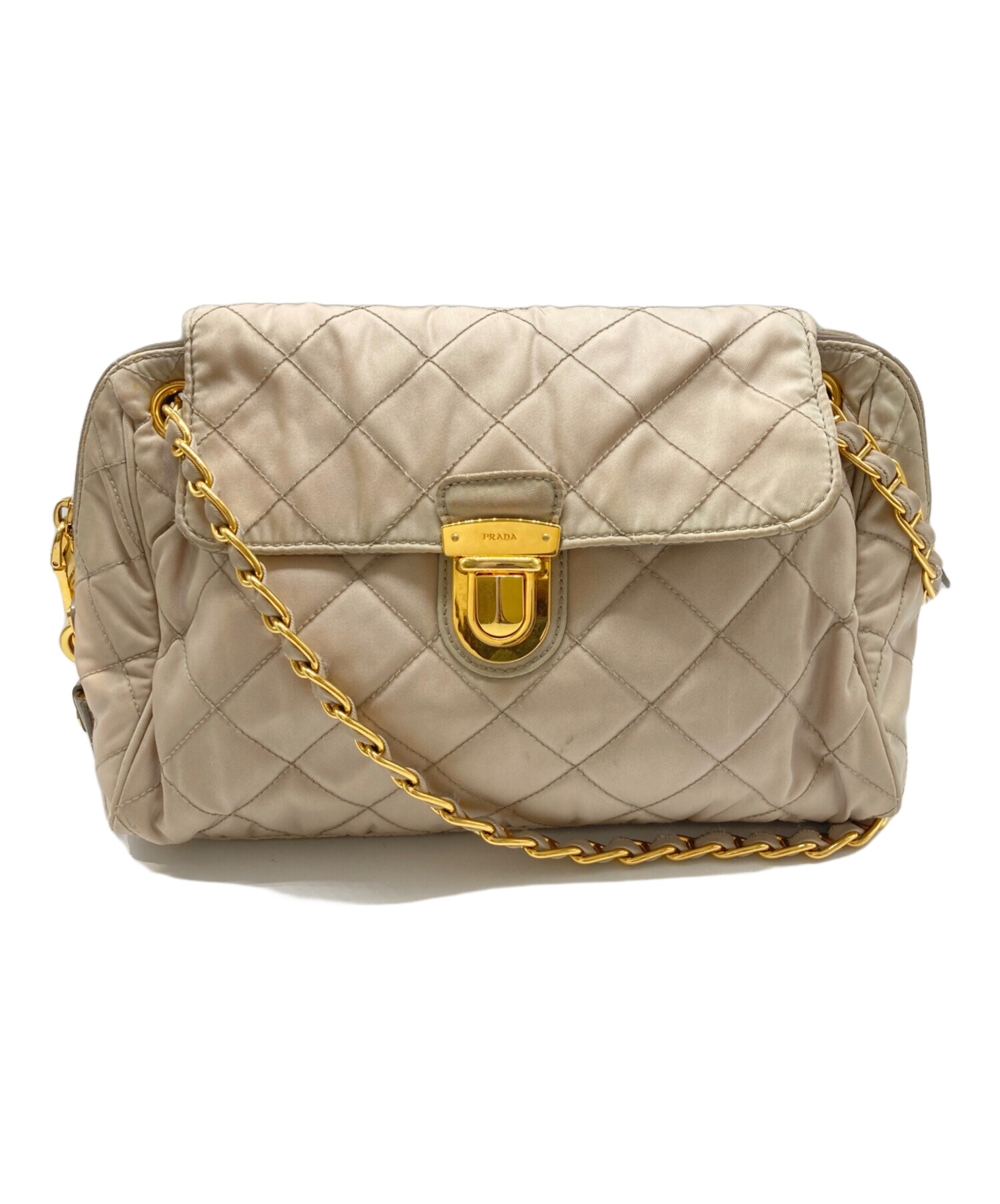 PRADA ベージュ キルティング ショルダーバッグ 中古・古着通販】PRADA (プラダ) キルティングチェーンショルダー