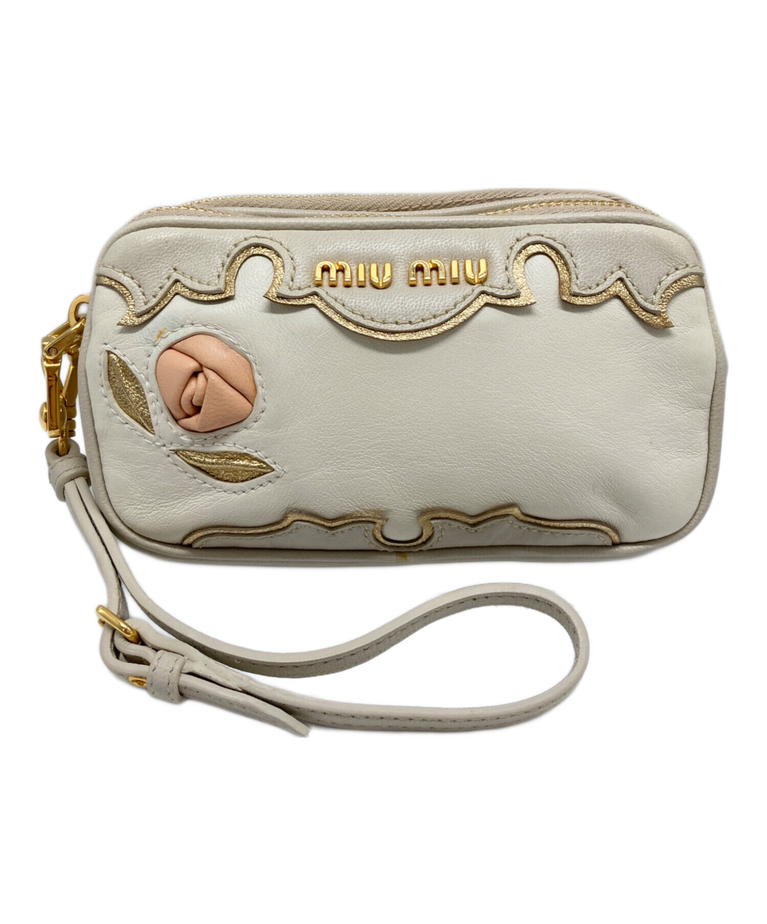 MIU MIU / MIU MIU ミュウミュウ　ポーチ/レザー/PNK/5ND009/リボンポーチ 中古・古着通販】MIU MIU (ミュウミュウ) レザーポーチ ベージュ