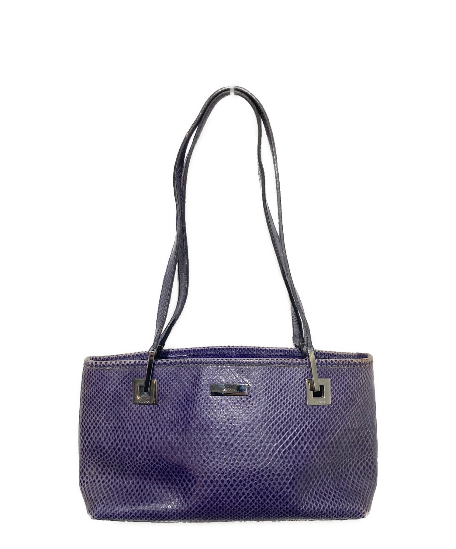 中古・古着通販】GUCCI (グッチ) 型押しハンドバッグ ネイビー 