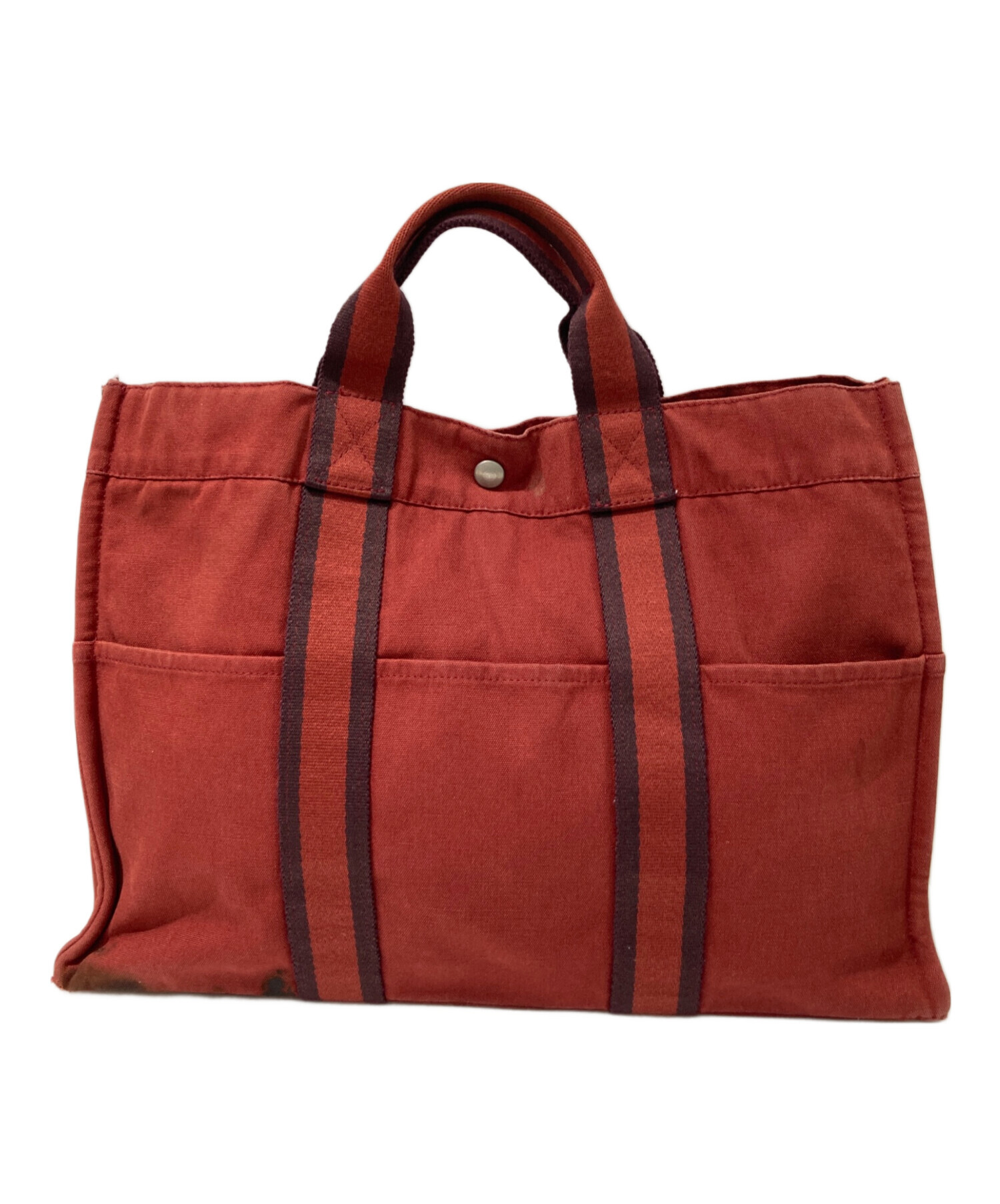 良品 エルメス HERMES フールトゥMM／トートバッグ キャンバス茶×赤 中古・古着通販】HERMES (エルメス) フールトゥMM トートバッグ レッド