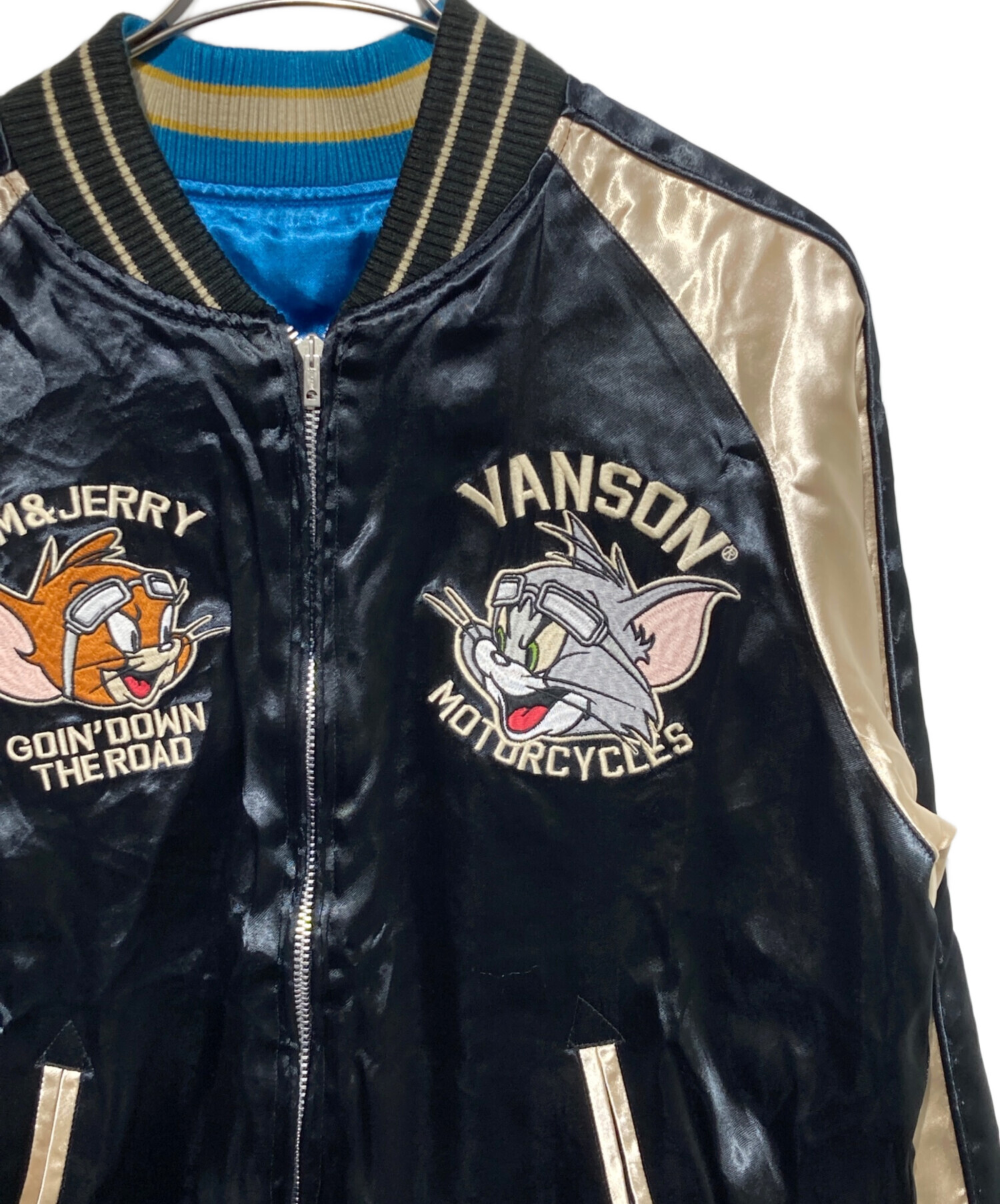 Vanson リバーシブル スカジャン 黒/青 中古・古着通販】VANSON (バンソン) リバーシブルスカジャン ブラック