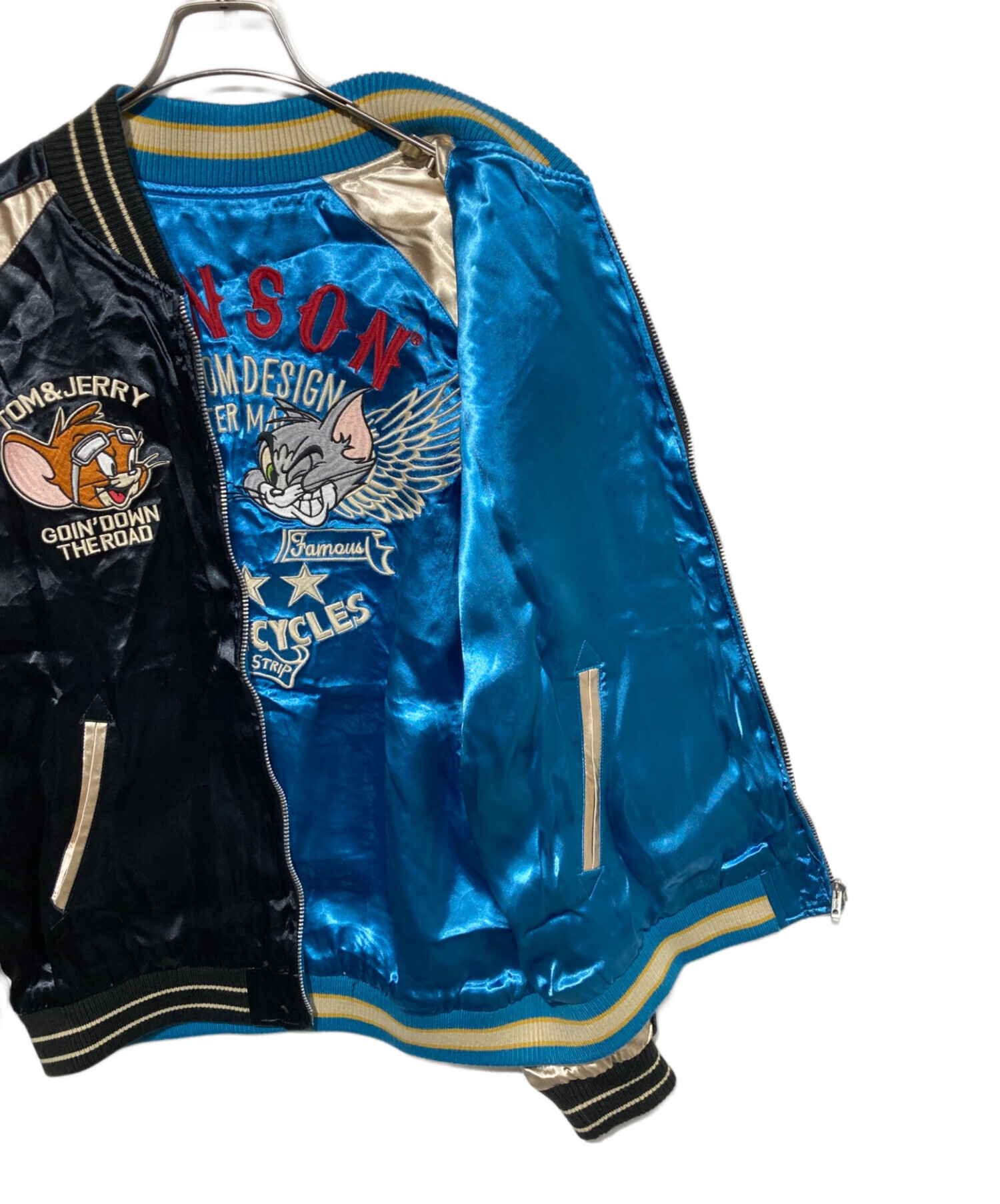 Vanson リバーシブル スカジャン 黒/青 中古・古着通販】VANSON (バンソン) リバーシブルスカジャン ブラック