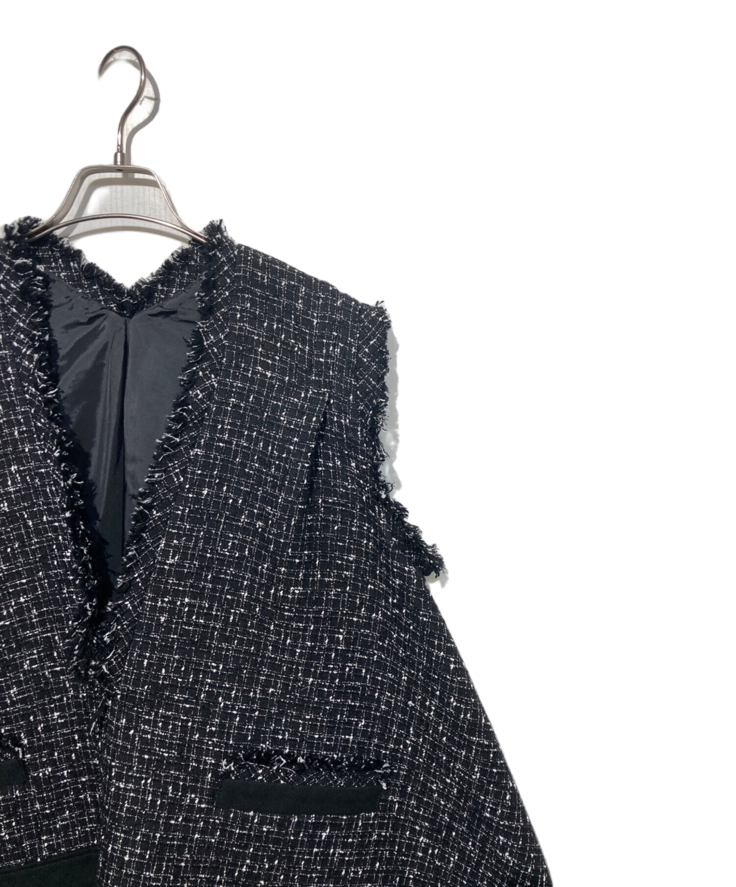 sacai ブラック　ツイード ジレ　ベスト 3 中古・古着通販】sacai (サカイ) 20SS フリンジツイードベスト