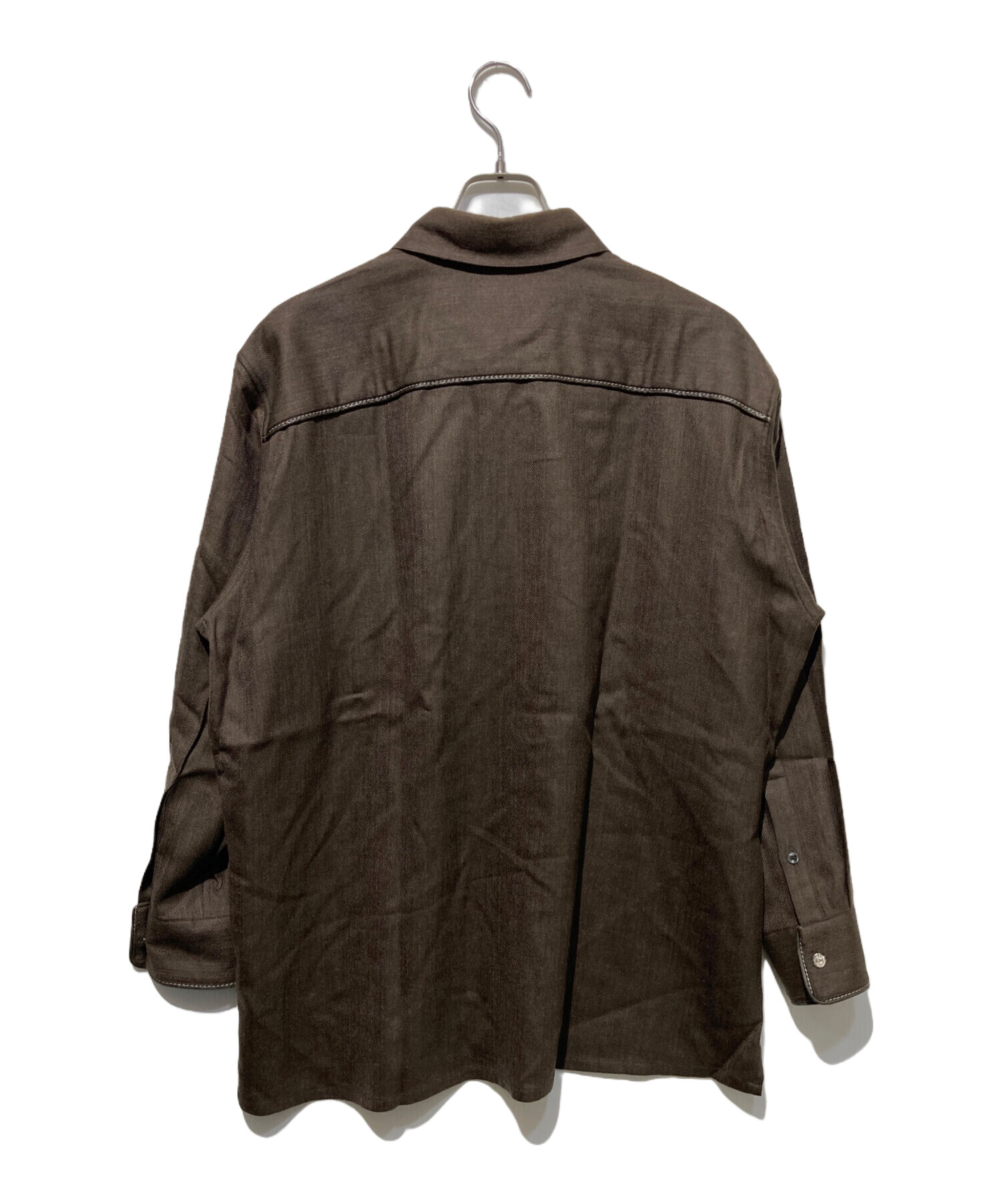 中古・古着通販】HERMES (エルメス) レザーパイピングウールシャツ