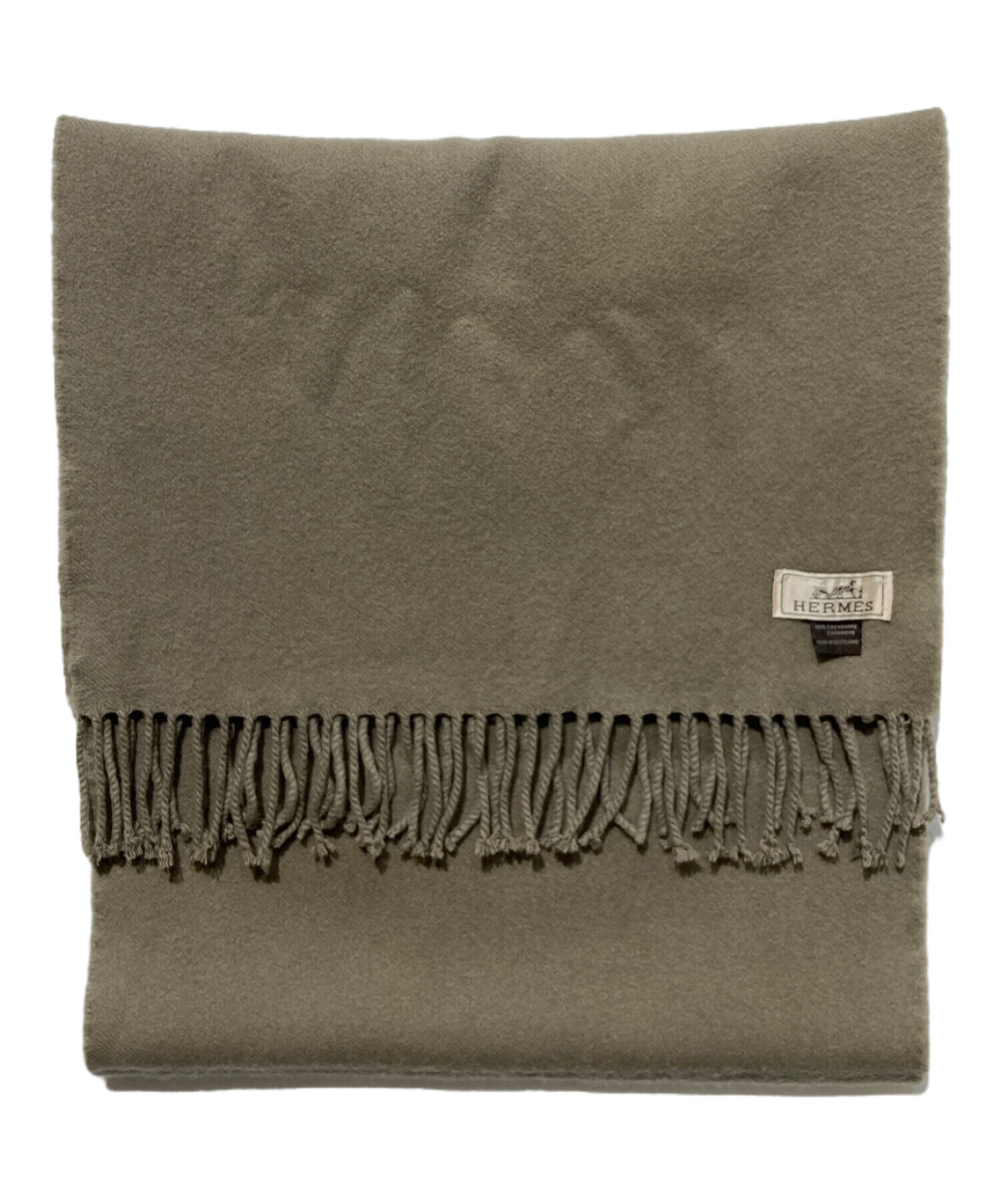 エルメス・マフラー　ベージュ(グレー) 中古・古着通販】HERMES (エルメス) カシミヤマフラー ベージュ