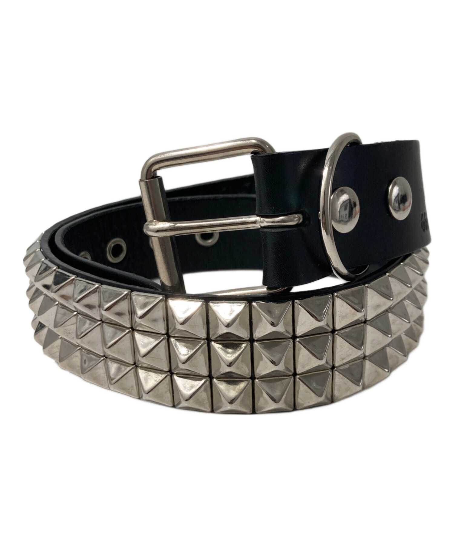 中古・古着通販】666 (666) 3連ピラミッドスタッズベルト ブラック