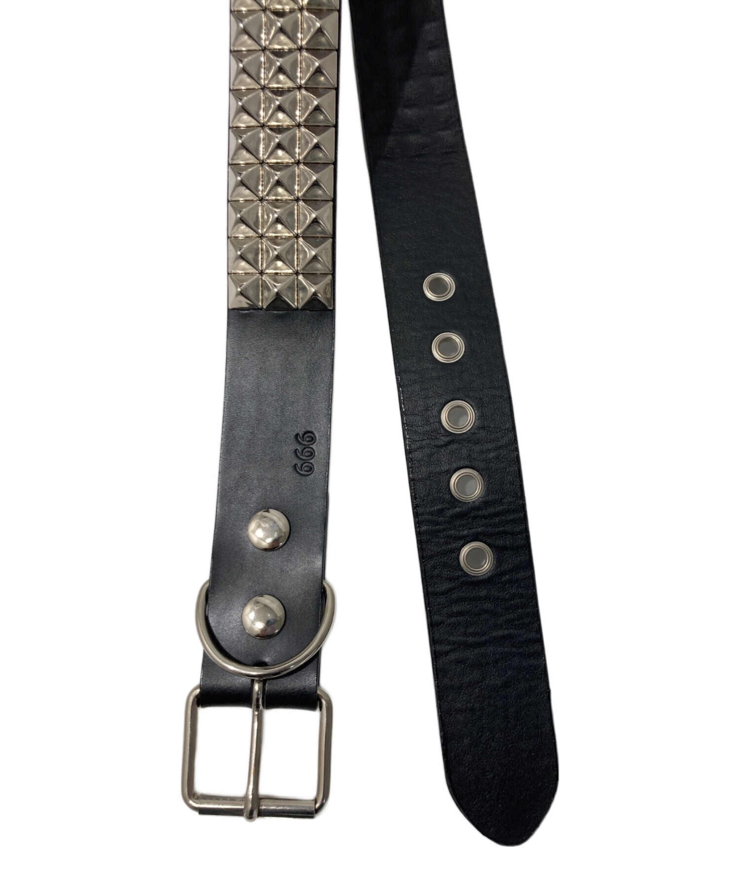 中古・古着通販】666 (666) 3連ピラミッドスタッズベルト ブラック