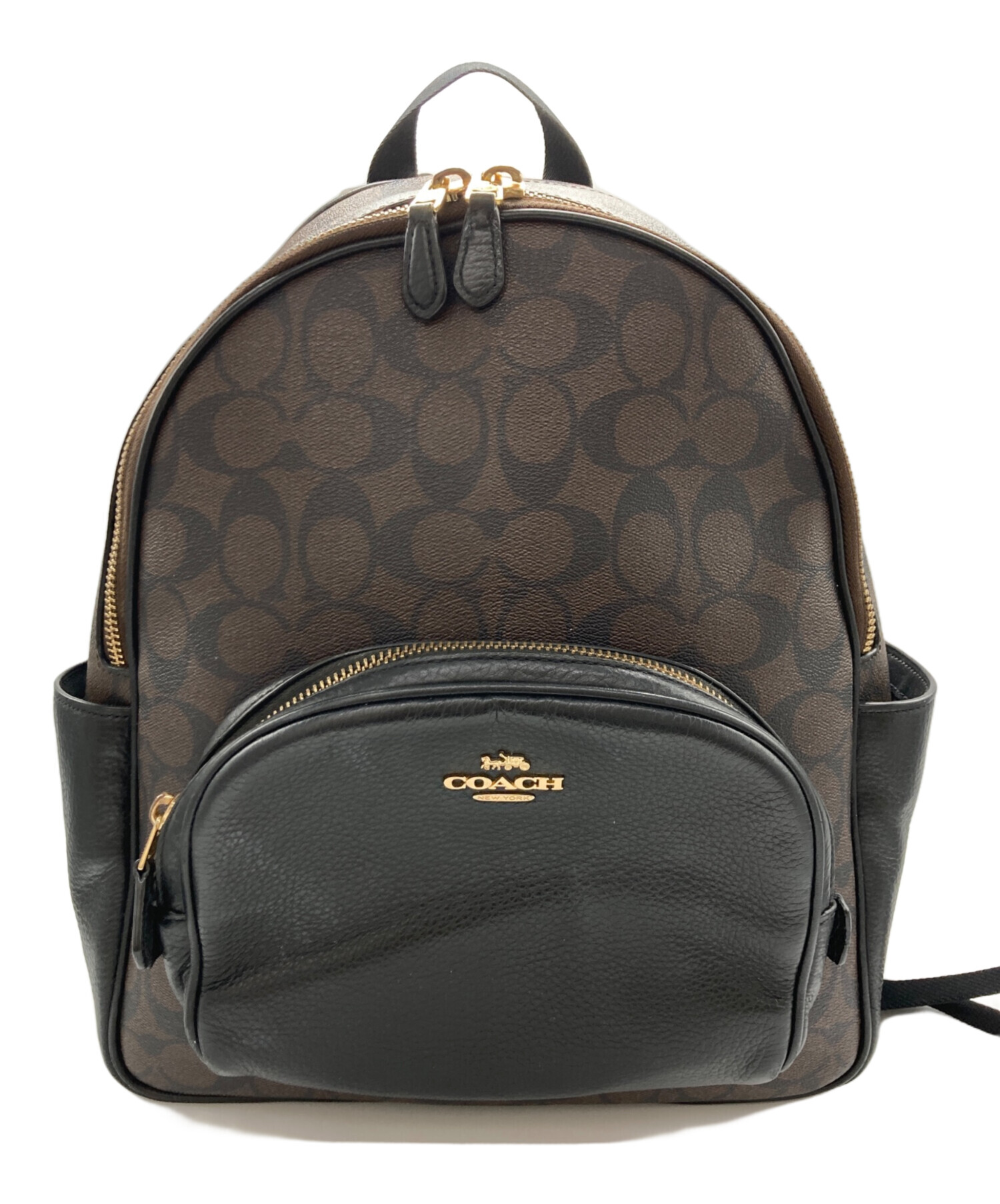 COACH レザーリュック ブラウン/ブラック 中古・古着通販】COACH (コーチ) レザーリュック ブラウン｜ブランド