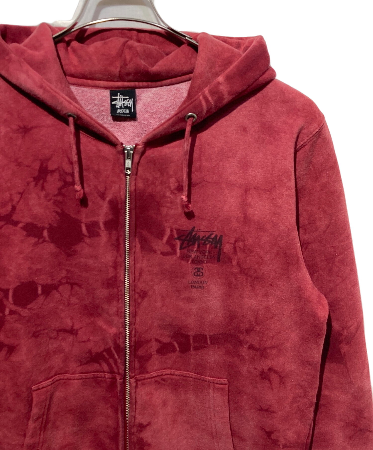 高*登様 STÜSSY ステューシー ジップパーカー 赤 L ピグメント加工 旧 中古・古着通販】stussy (ステューシー) ジップパーカー レッド サイズ