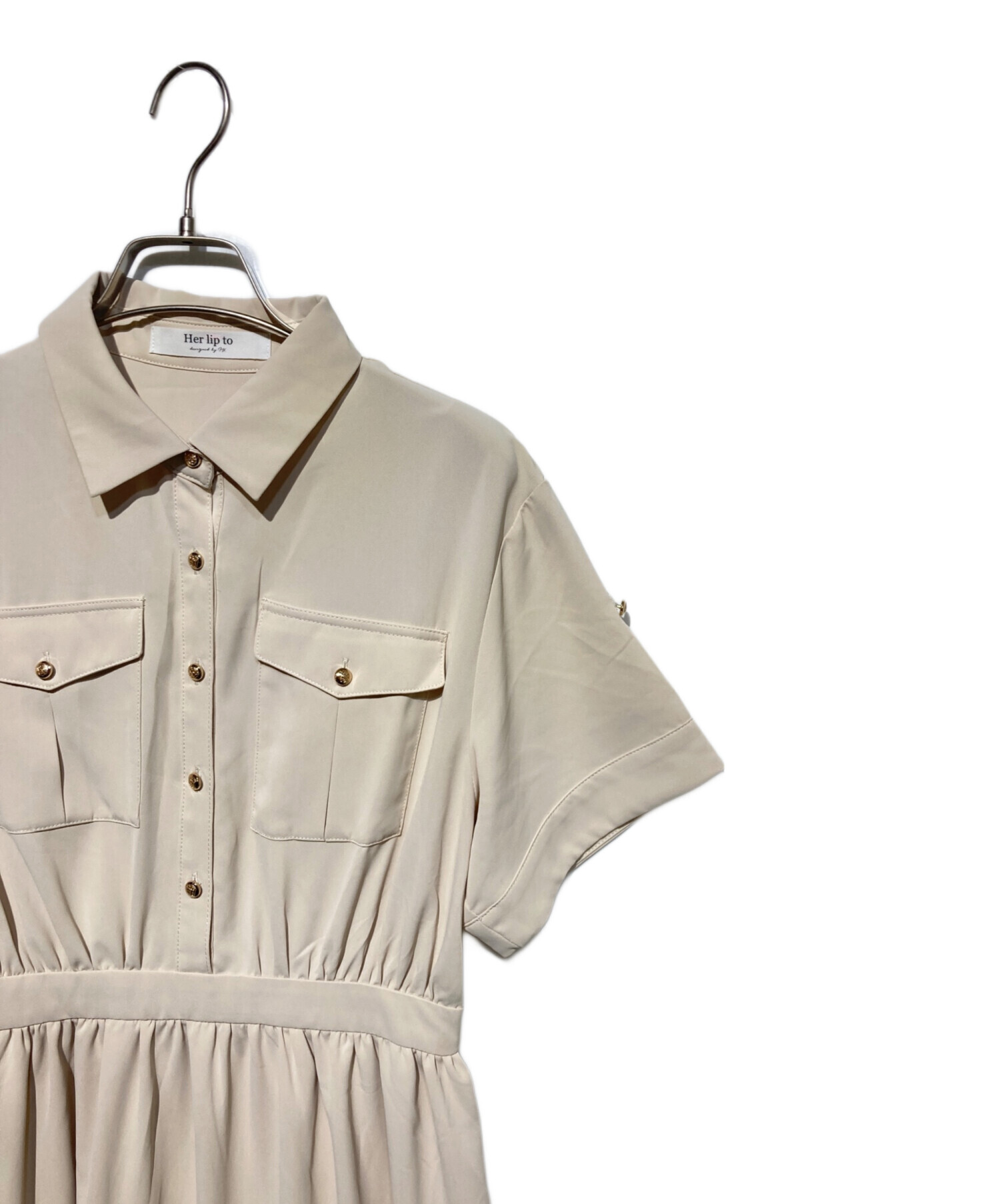 ワンピース herlipto Noble Shirt Dress nude beige S 新品タグ付】ハーリップトゥ Noble Shirt Dress ベージュ S - メルカリ