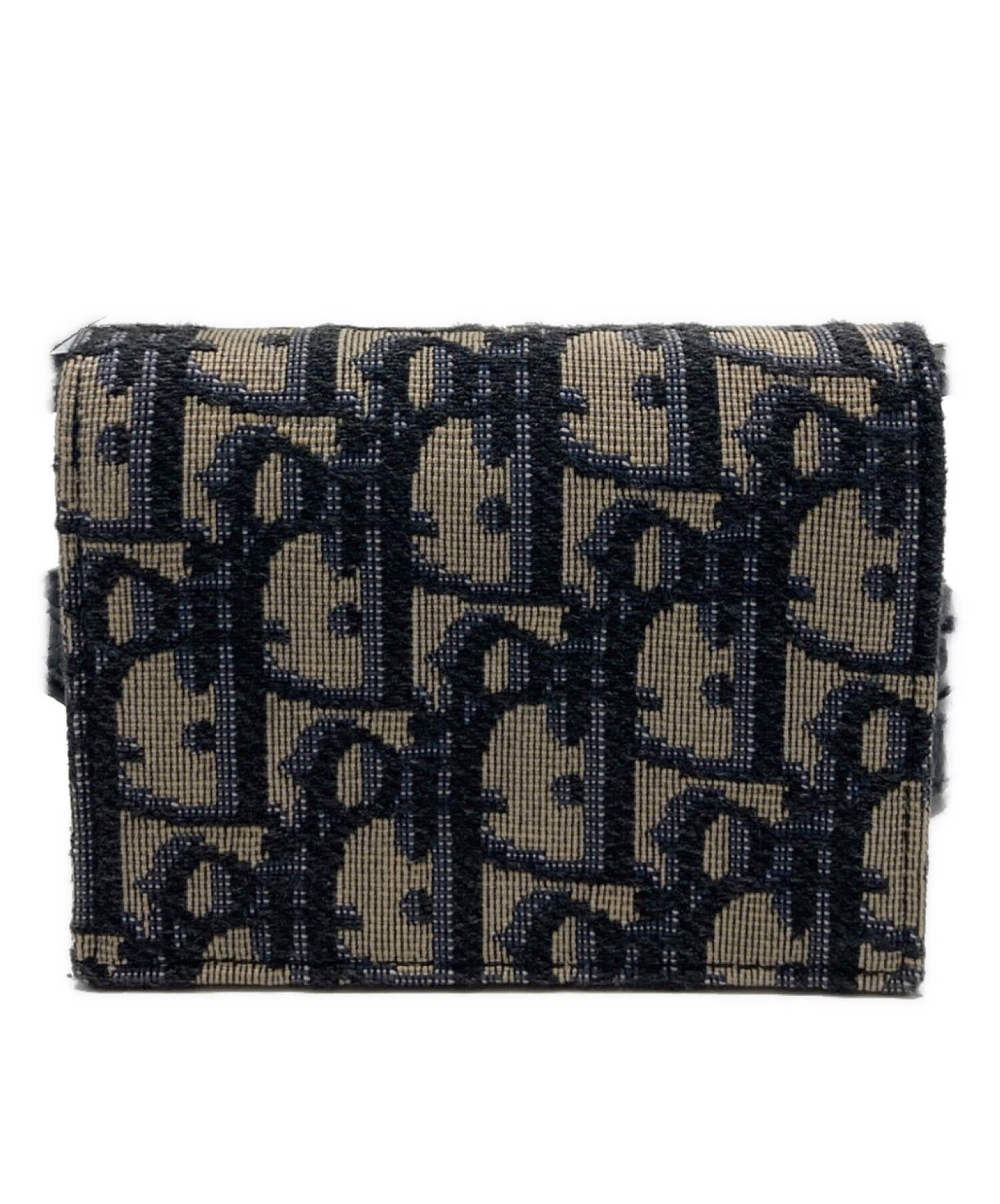 【倉吉店】 中古 Dior | ディオール 三つ折り財布 30 Montaigne コンパクトウォレット オブリークジャガード オブリークジャガード ネイビー 【125】 Dior - 【倉吉店】 中古 Dior | ディオール 三つ折り財布 30 Montaigne