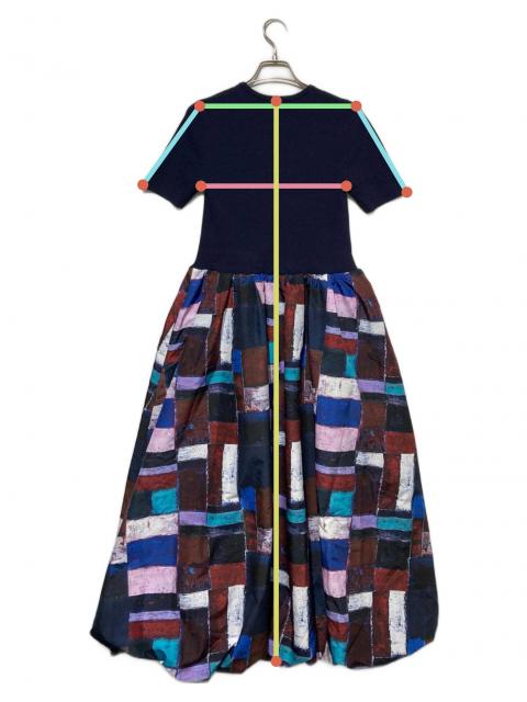 へラルボニー　ニットコンビワンピース「壁：語りかけてくる色」ネイビー系 中古・古着通販】HERALBONY (ヘラルボニー) ニットコンビワンピース
