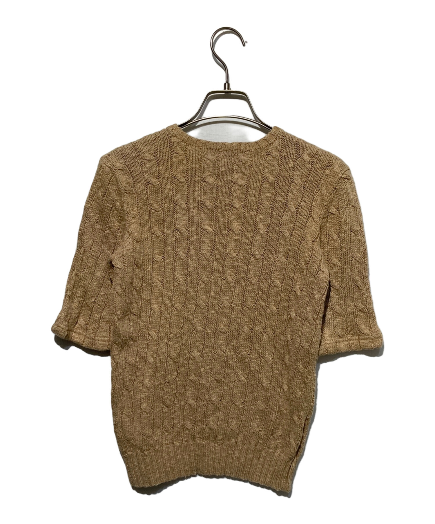 RALPH LAUREN ケーブルニット 半袖 ベージュ 中古・古着通販】RALPH LAUREN (ラルフローレン) リネン混半袖ケーブル