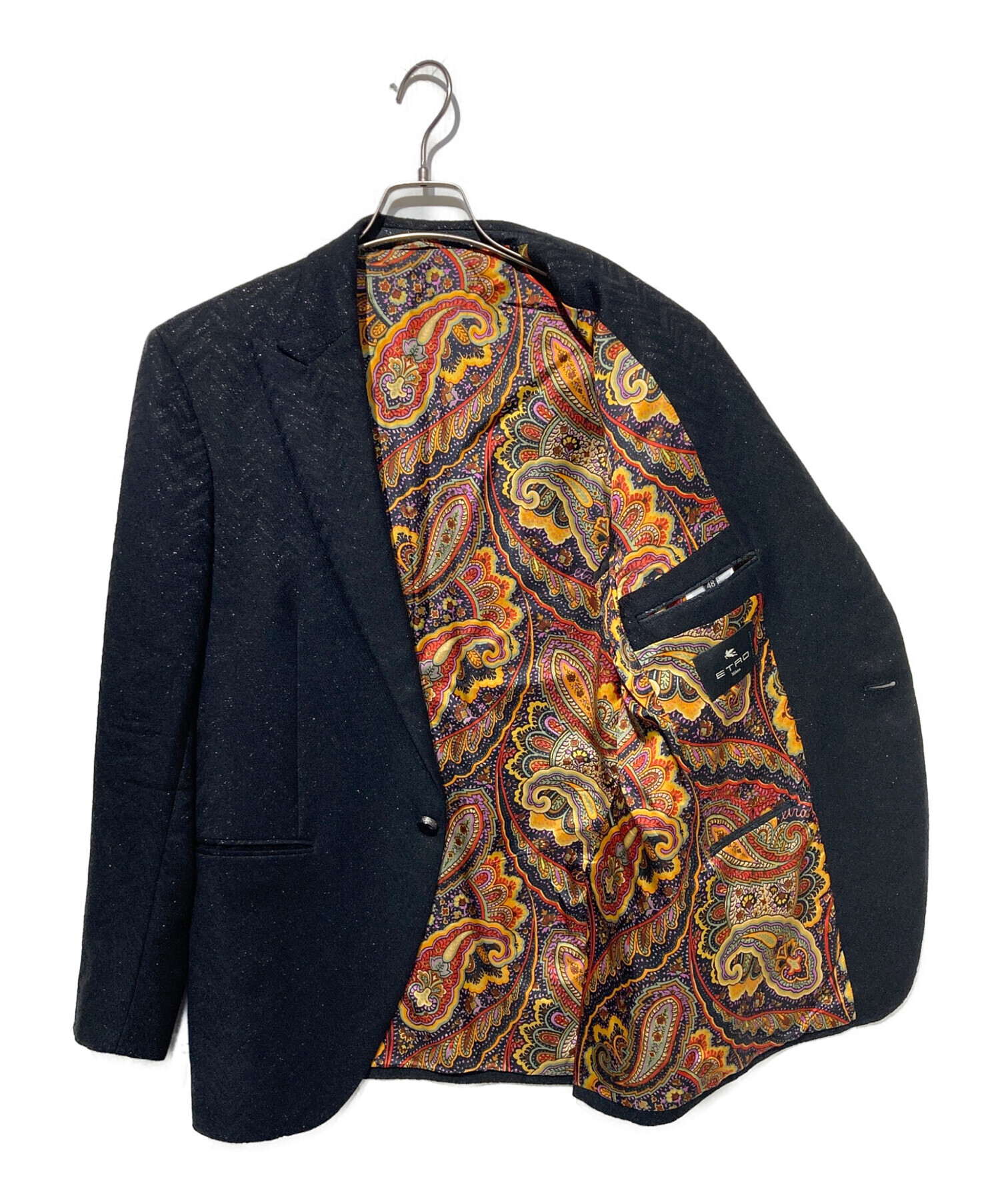 ETRO エトロ ウール テーラードジャケット 総柄 裏地切替 イタリア製 良品 中古・古着通販】ETRO (エトロ) テーラードジャケット ブラック サイズ