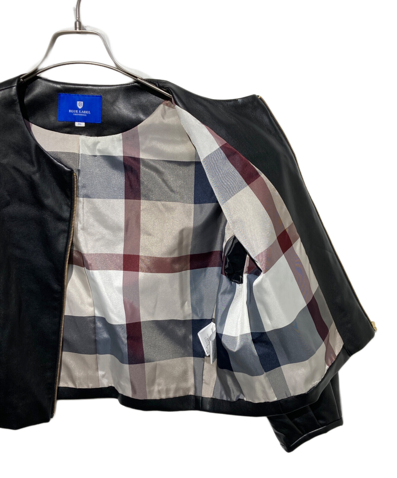 ブルーレーベルクレストブリッジ　スムースフェイクレザージャケット　ベージュ　38 中古・古着通販】BLUE LABEL CRESTBRIDGE (ブルーレーベルクレスト