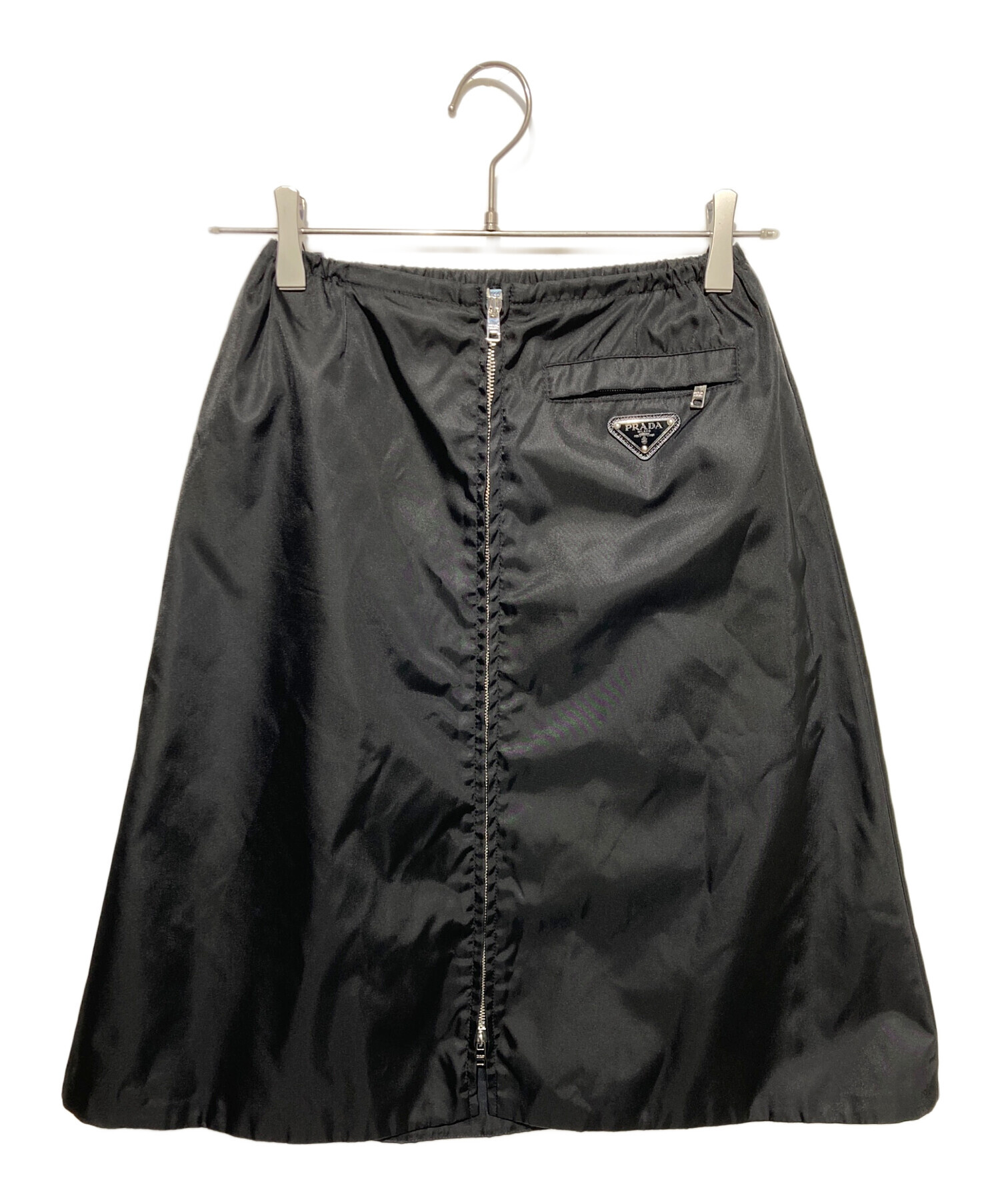【新品】PRADA プラダ シルクスカート ブラック 36 中古・古着通販】PRADA (プラダ) ロゴプレートナイロンスカート