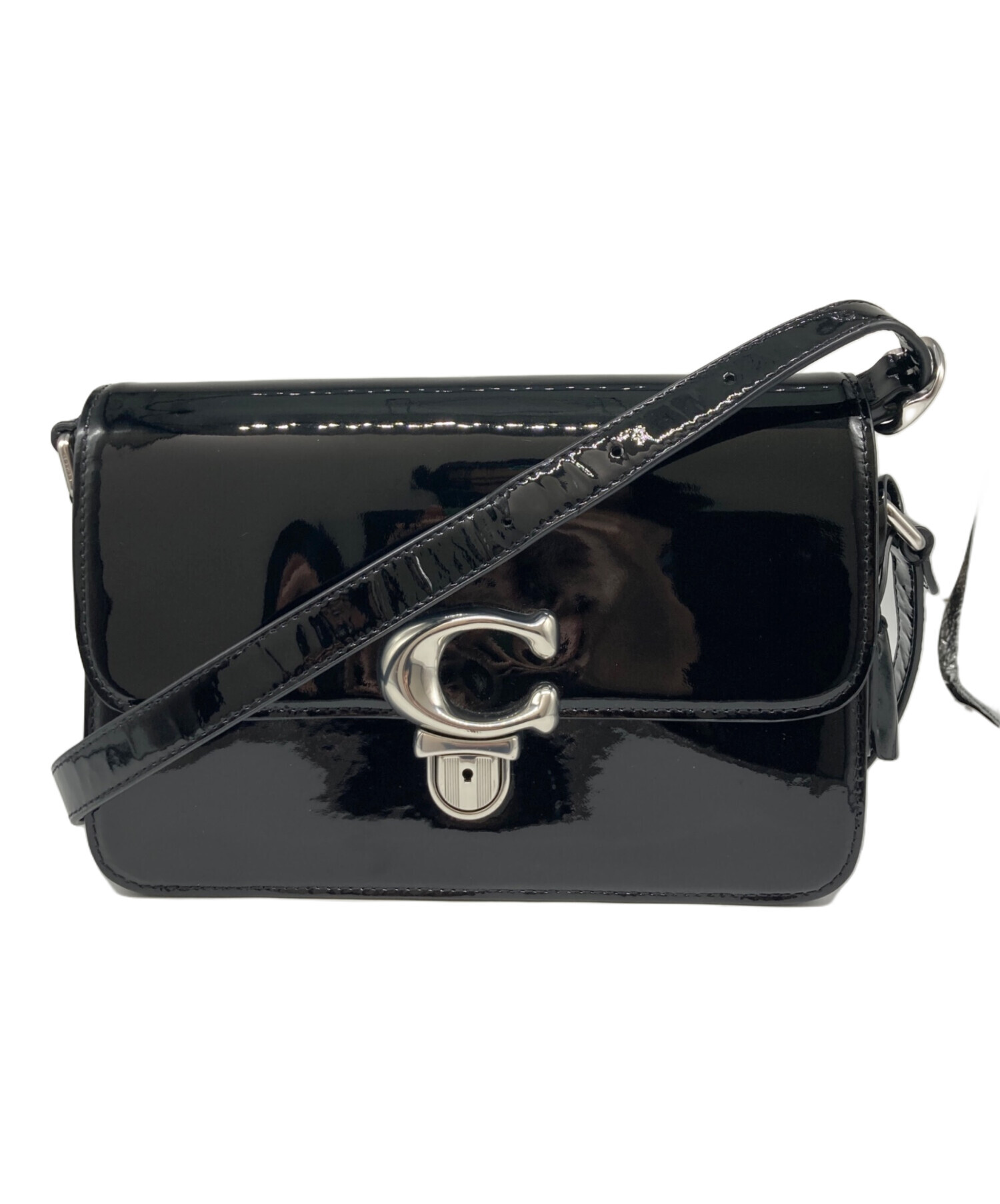 COACH パテントレザー ショルダーバッグ ブラック 中古・古着通販】COACH (コーチ) ストゥディオ パテントレザー