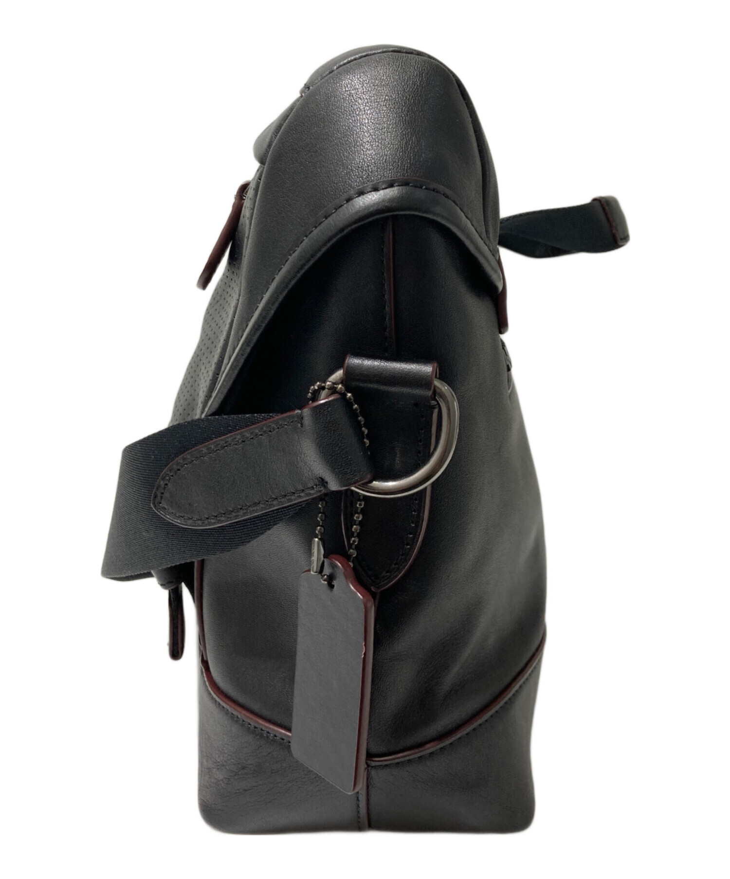 COACH メッセンジャーバッグ ブラック レザー 中古・古着通販】COACH (コーチ) レザーメッセンジャーバッグ ブラック