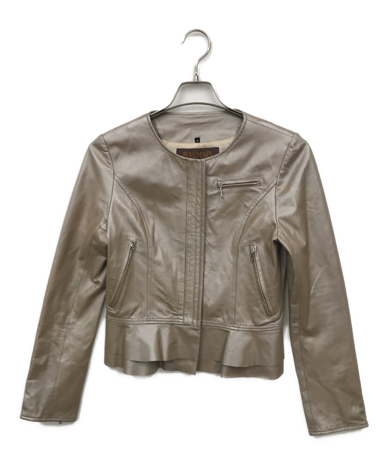 中古・古着通販】BALMAIN (バルマン) ノーカラーレザージャケット