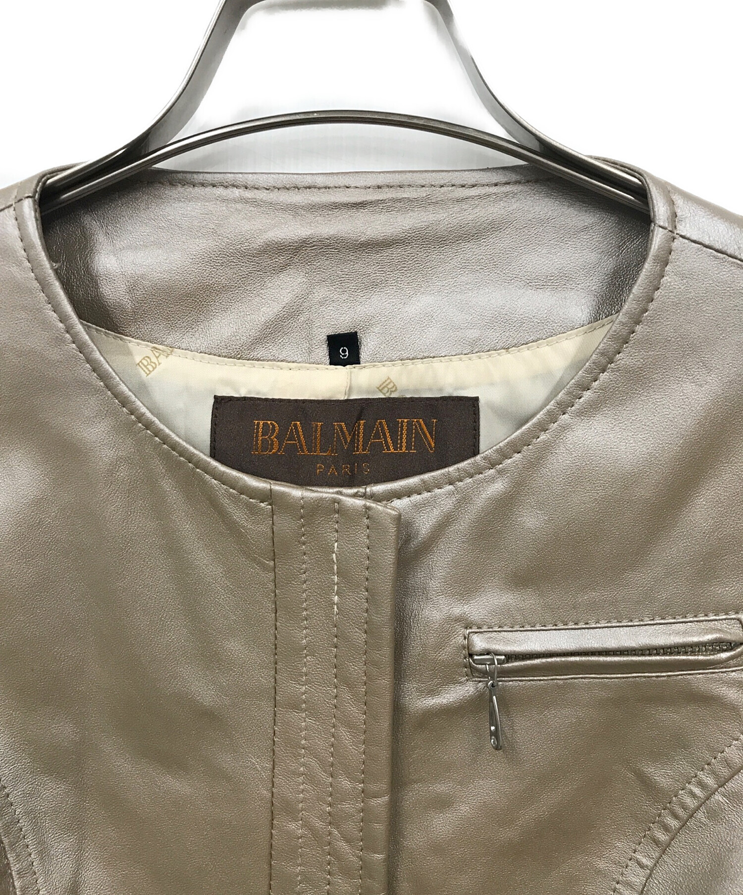 中古・古着通販】BALMAIN (バルマン) ノーカラーレザージャケット