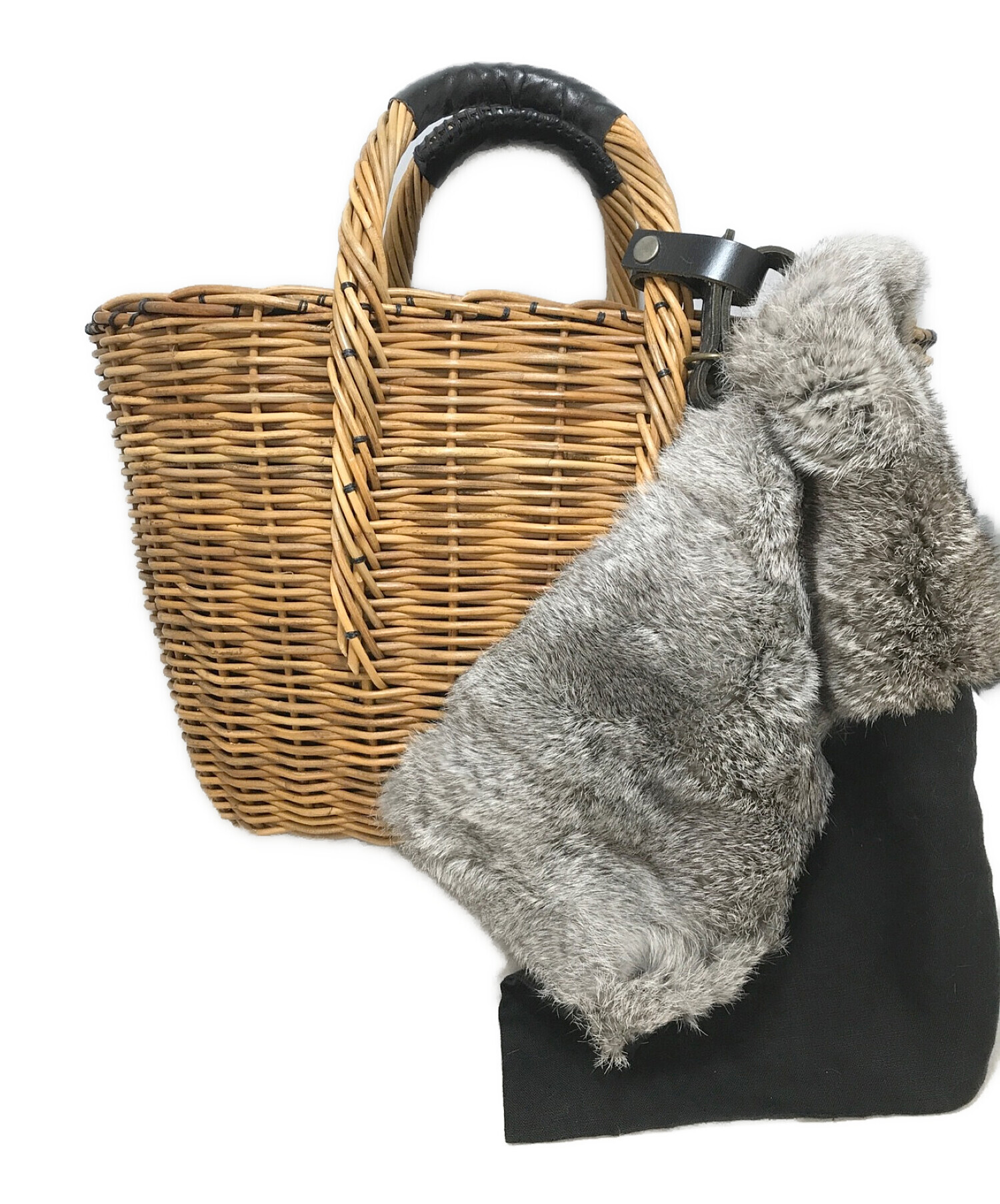 ebagos エバゴスバッグ　フォックスファーつき ☆エバゴス☆ ebagosかごバッグ／フォックスファー