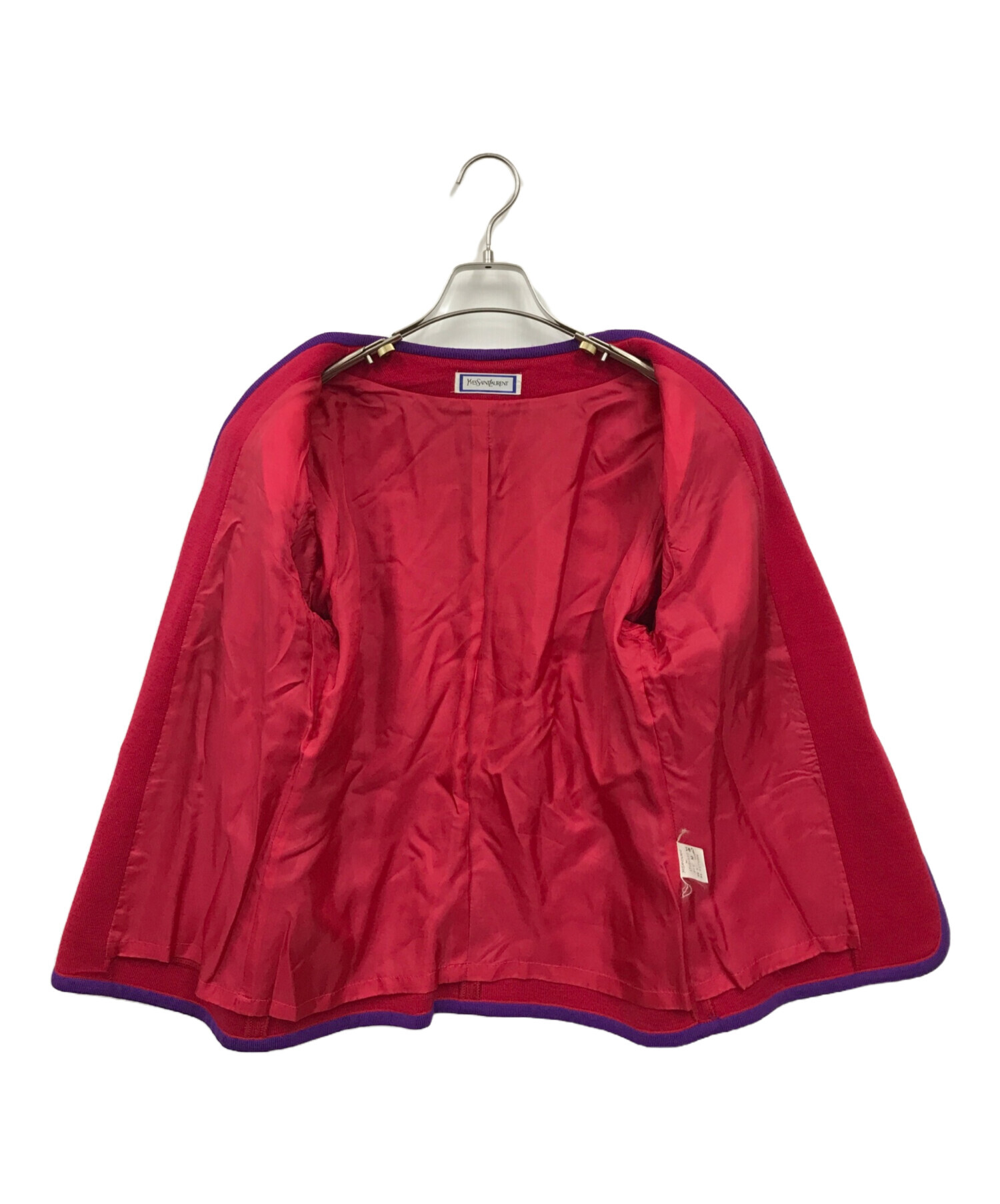 イヴサンローラン ニットコート 金ボタン ビジュー ミドル丈 赤 ウール Yves Saint Laurent - イヴサンローラン 90s カシミヤ100